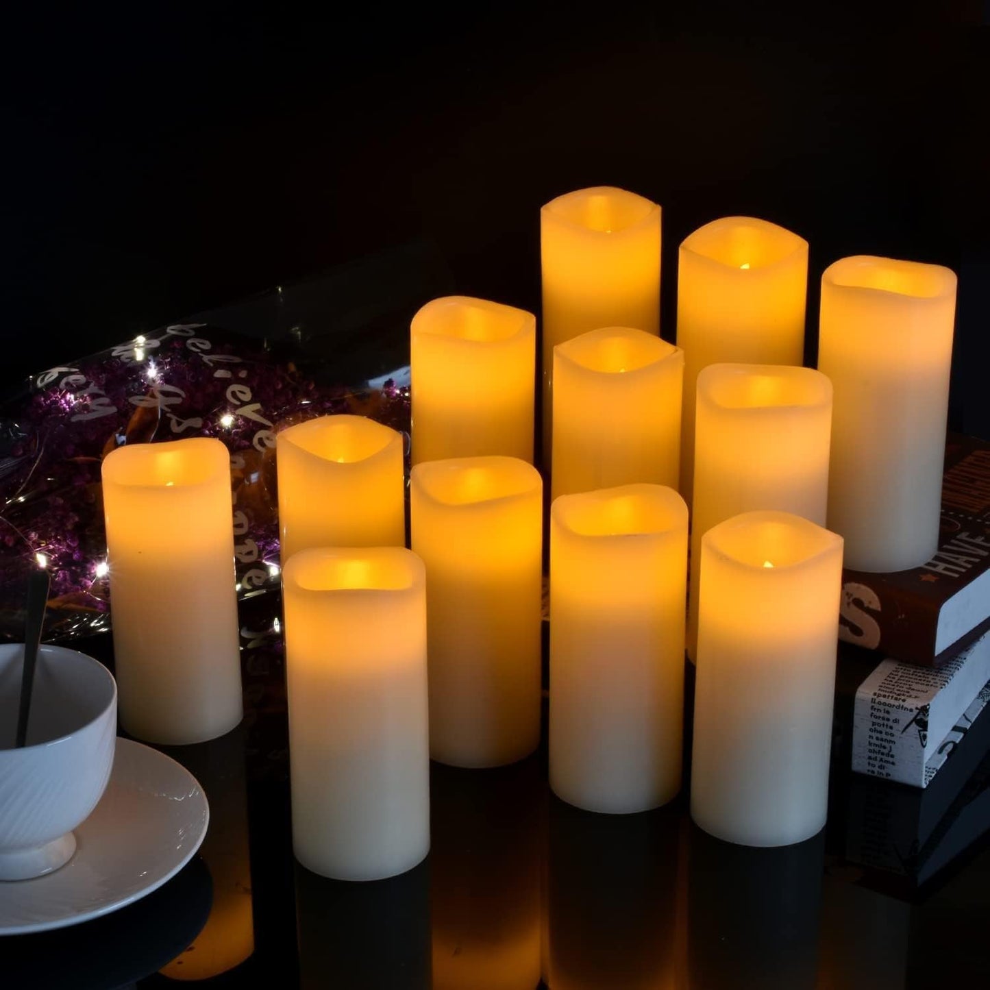 antizer Flameless Candles Battery Operated Real Wax LED Candles Set of 12 Battery Operated Candle with Remote Control for Party Wedding Holiday Decoration (D 2.2" X H 5")