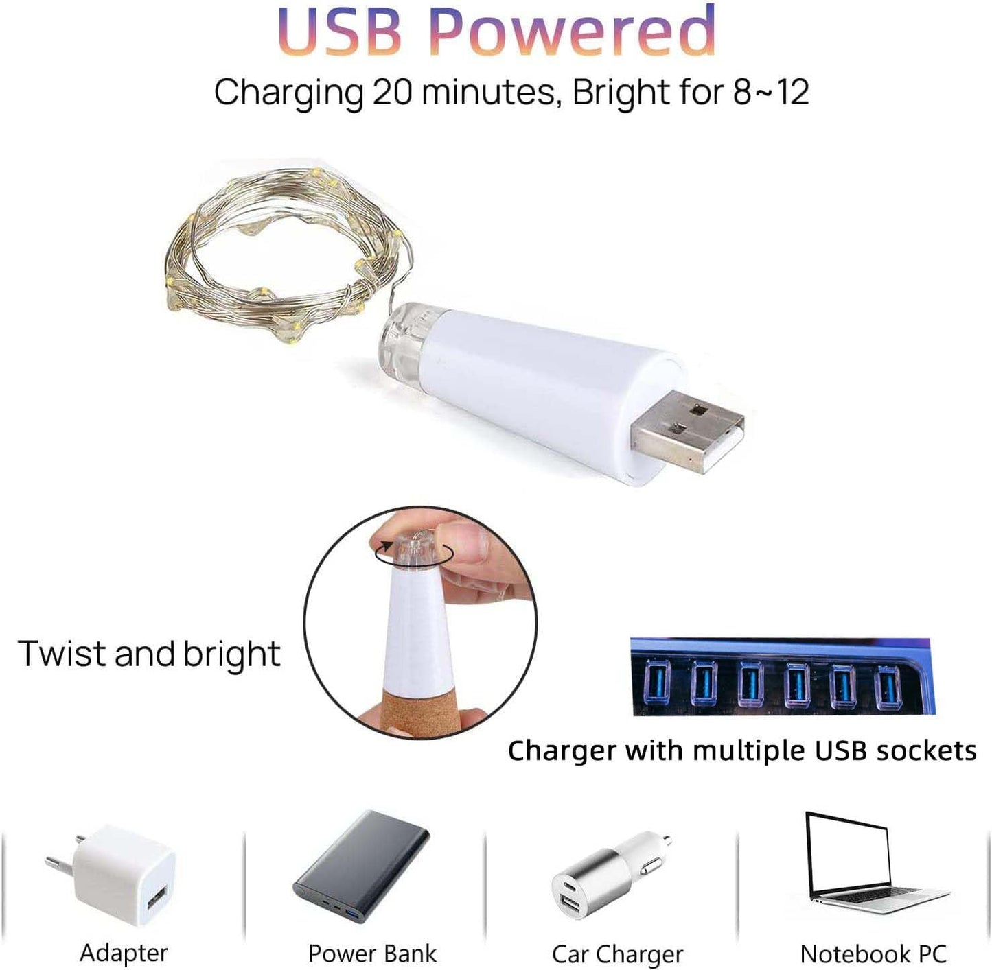 Wine Bottle Lights with Cork Switch for Liquor Bottles 4 Pack Rechargeable Battery Operated 20 Led Bottle Stopper Multi String Fairy Lights Indoor Christmas Wedding Halloween Decorations