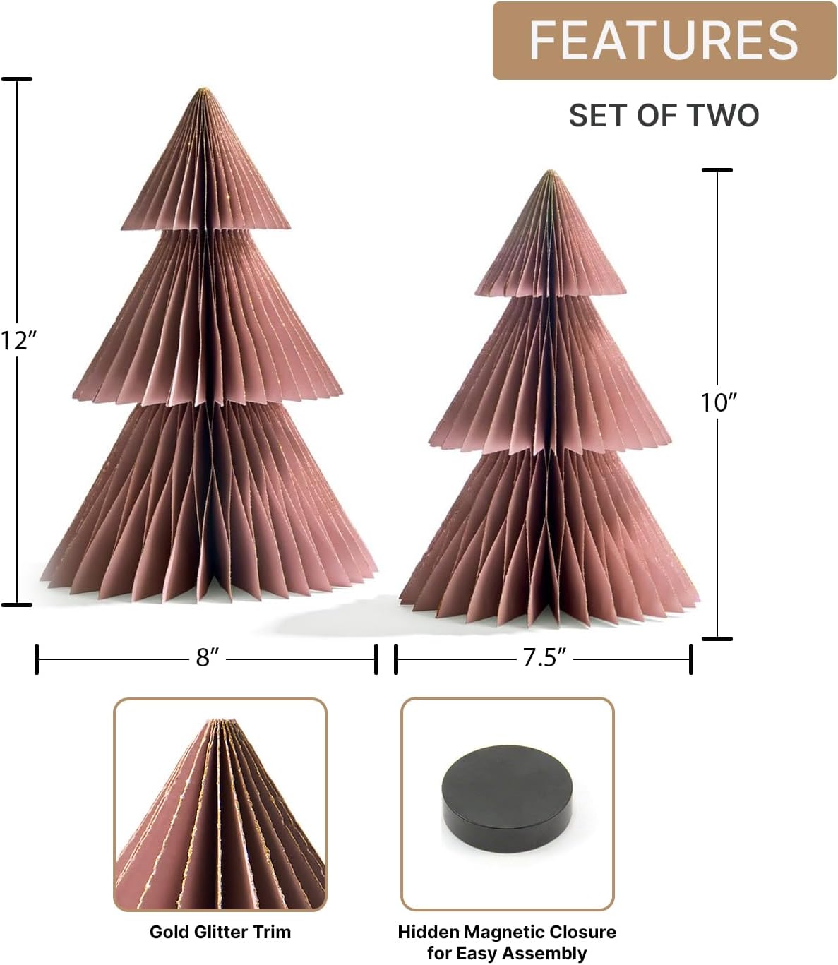 LampLust Pink Tree, 2 Pack Honeycomb Paper Trees 10 & 12 Inch, Pink Decorations, Winter Wonderland & Enchanted Forest Decorations Indoor, Home Table Top Decor, Table Centerpieces