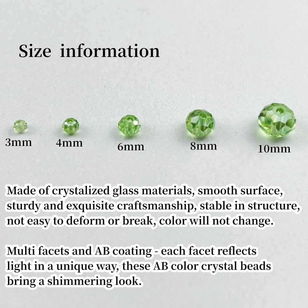 400pcs 4mm Crystal Glass Beads for Crafts Faceted Rondelle Glass Beads for Jewelry Making Crystal Spacer Beads for Necklaces Bracelets Earrings DIY Craft(Light Green AB)
