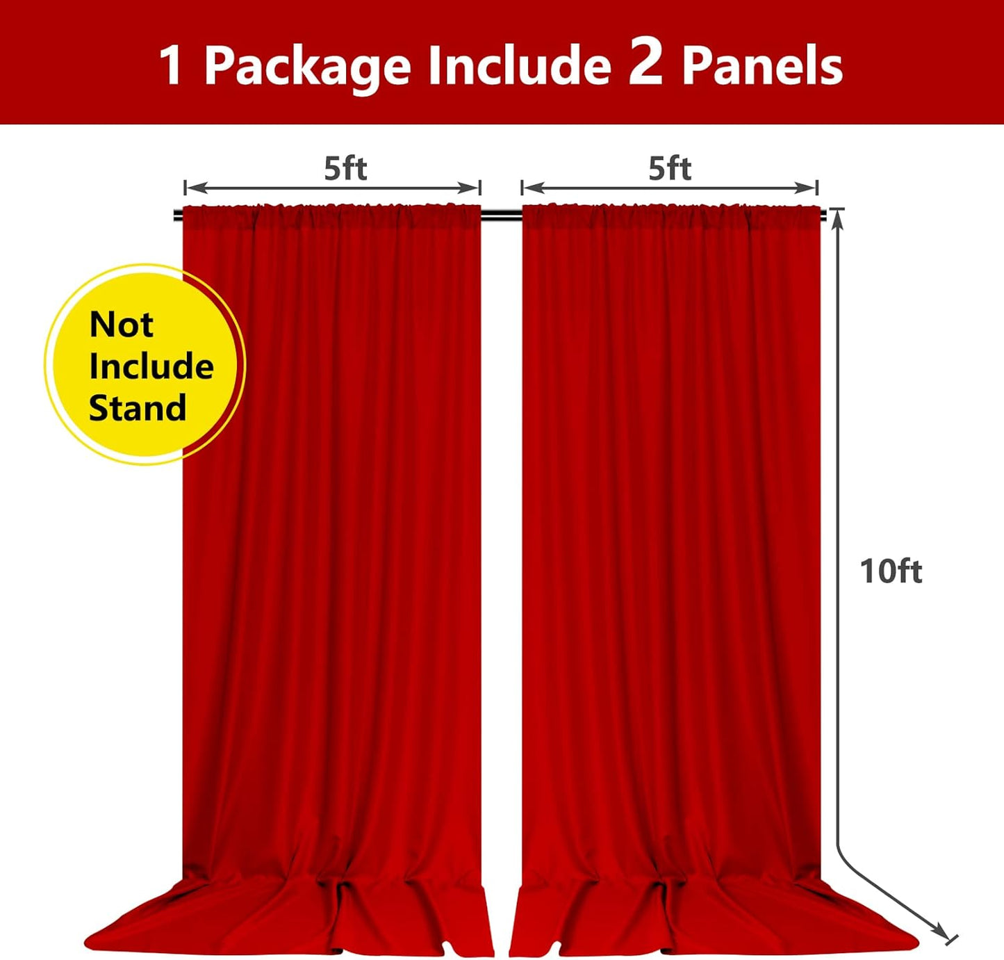 10ft x 10ft Red Backdrop Curtains for Party Valentine's Day Arch Stage Wedding Ceremony Curtains Fabric Photography Backdrop for Baby Showers Rod Pocket Home Decoration, 5ft x 10ft, 2 Panels