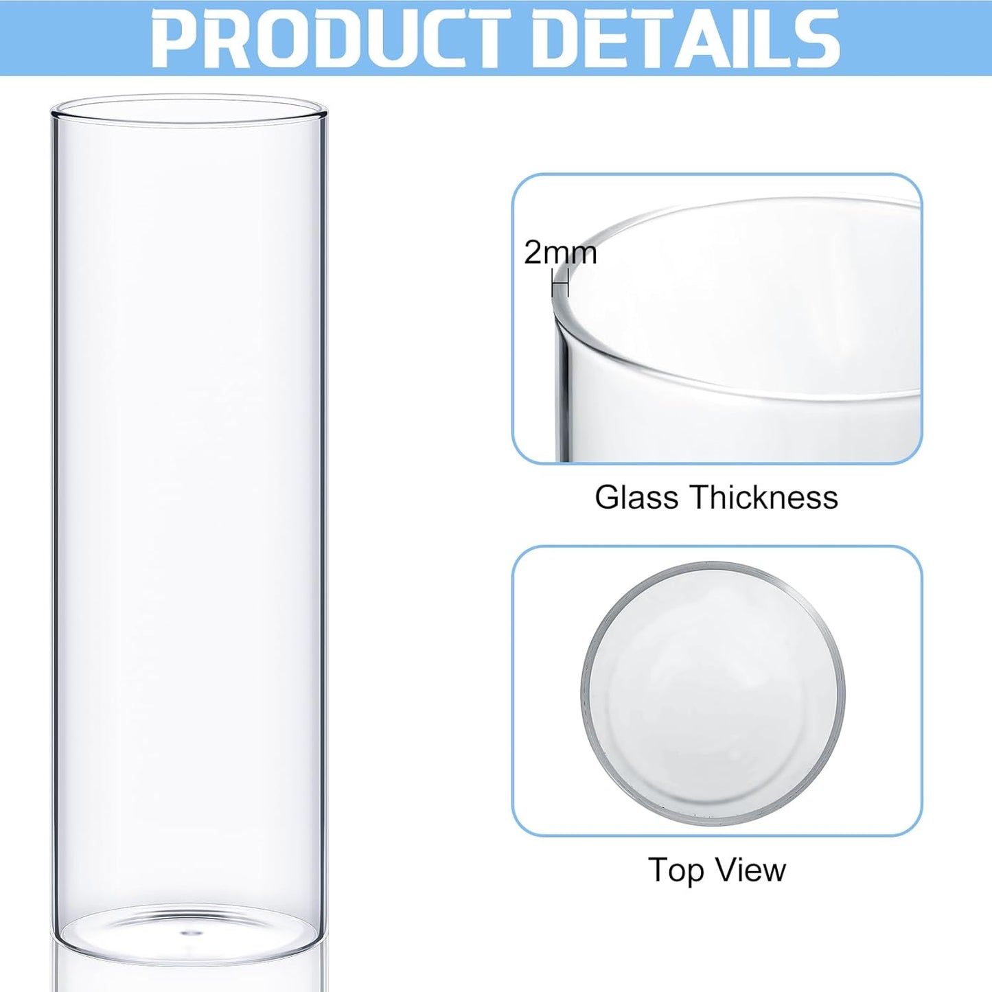 Thin Glass Cylinder Vases 2.5''/3.3'' Diameter 2mm Wall Thickness Clear Flowers Vase Hurricane Floating Candles Holders for Table Centerpieces Wedding Decor(2.5'' X 5'',6'',8'',72 Pcs)