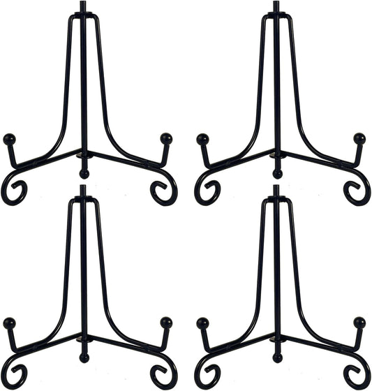 4PCS Premium Black Iron Plate Stands for Display 4 Inch, Decorative Solid Metal Plate Holders for Displaying, Mini Easel, Frame, Book, Card, Plaque, Bowl, Picture Stands for Display