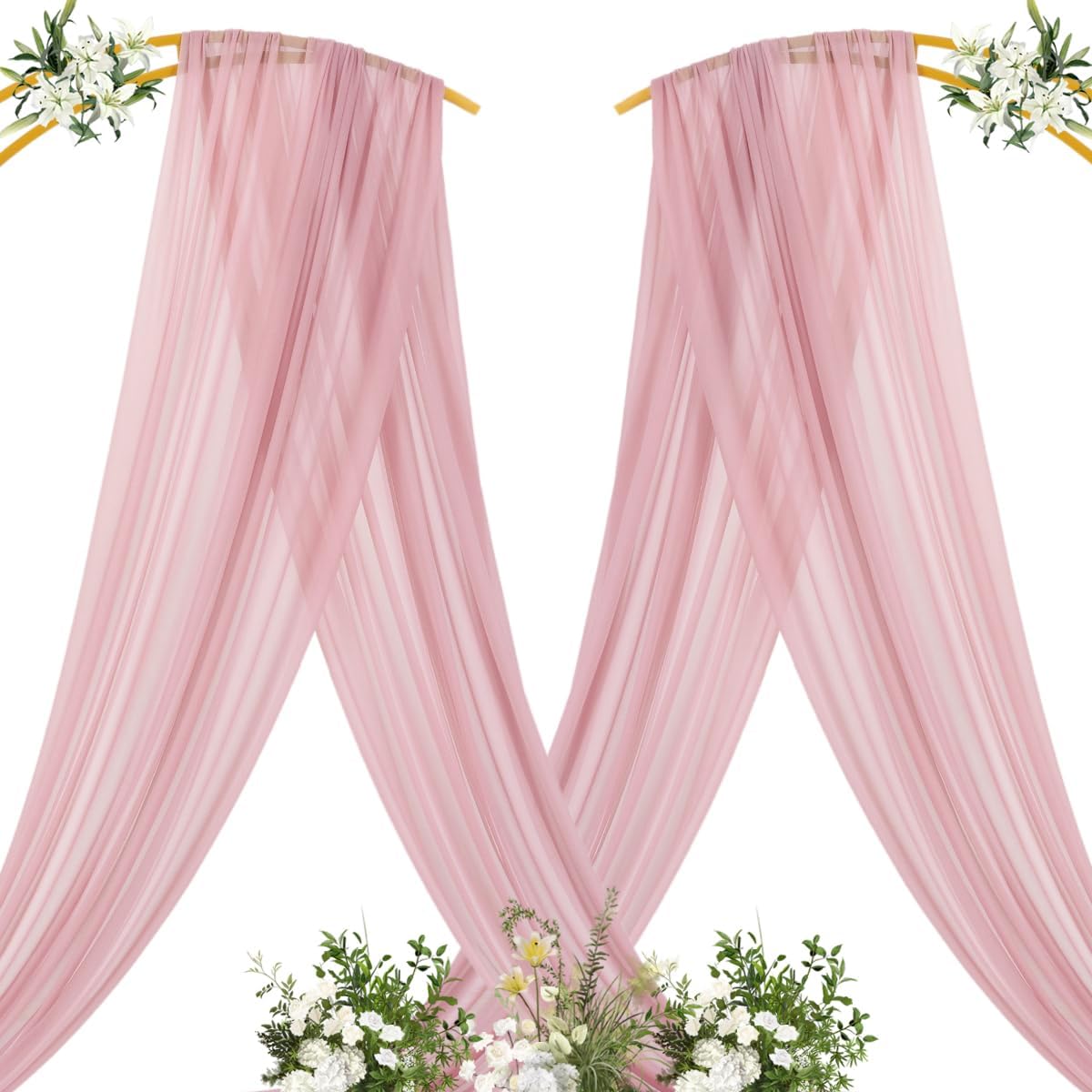 MLMC Dusty Rose Wedding Arch Draping Fabric 2 Panels 29" x 20 FT Extra Long Gauze Drapes Sheer Backdrop Curtains 6.6 Yards Outdoor Drapery Panels for Wedding Bridal Shower Party Ceiling Decoration