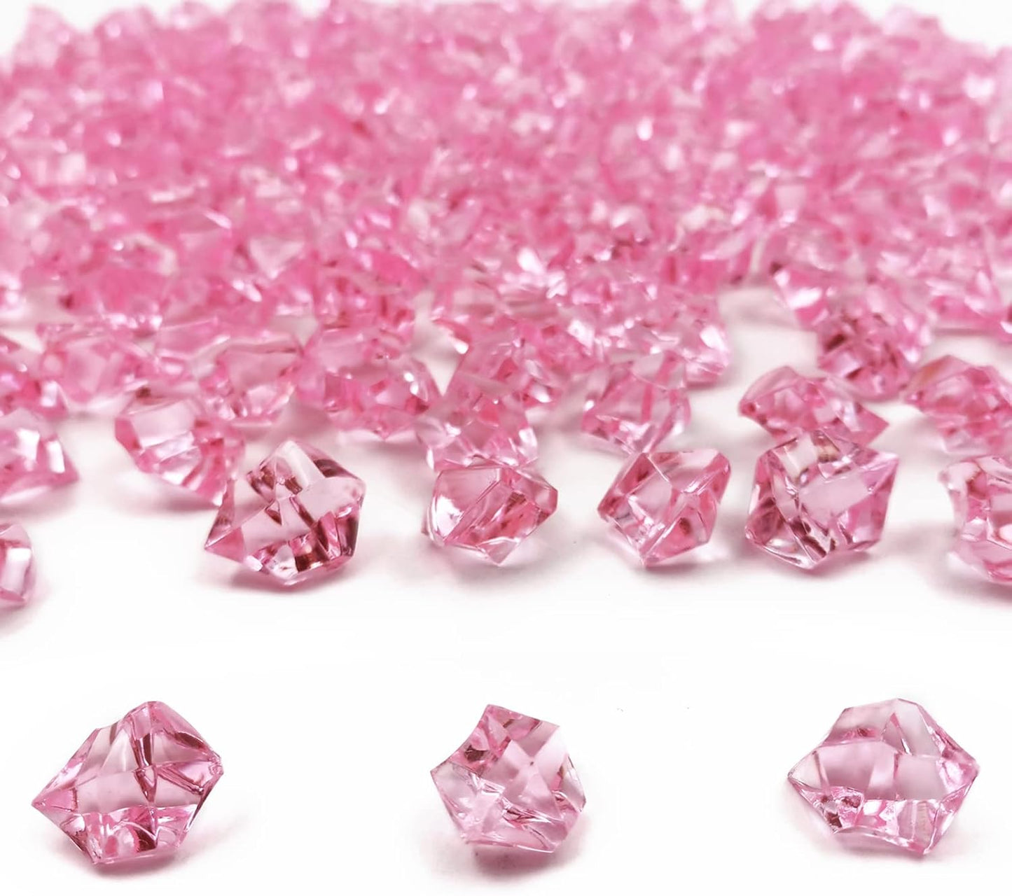 Fake Ice Rocks, 150 PCS Pink Acrylic Ice Rocks Pink Fake Crushed Ice Cubes,Vase Fillers for Valentine's Day