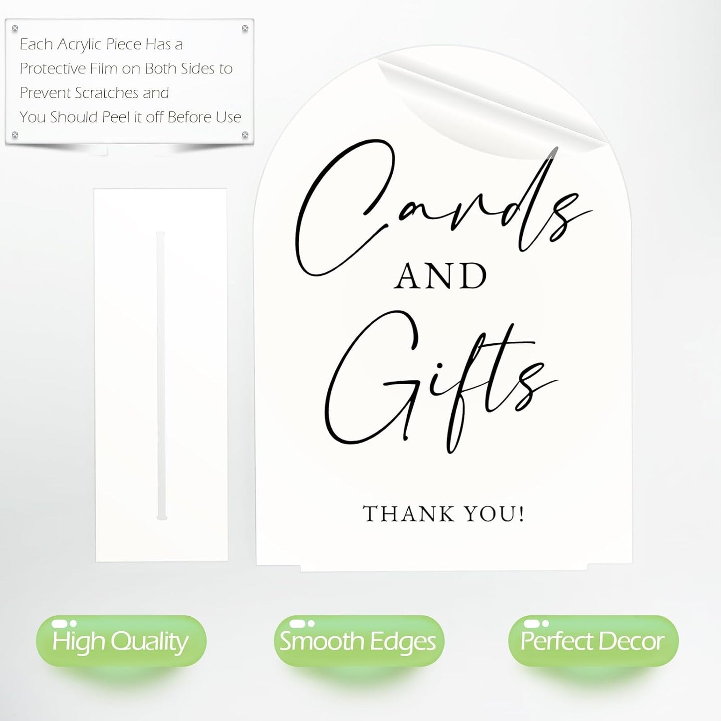 White Arch Acrylic Wedding Sign- 8"x10" Cards and Gifts Sign and Base,1/8" Thick | Modern Calligraphy Arched Acrylic Table Sign for Wedding & Event Party (Cards and Gifts, 8"x10")