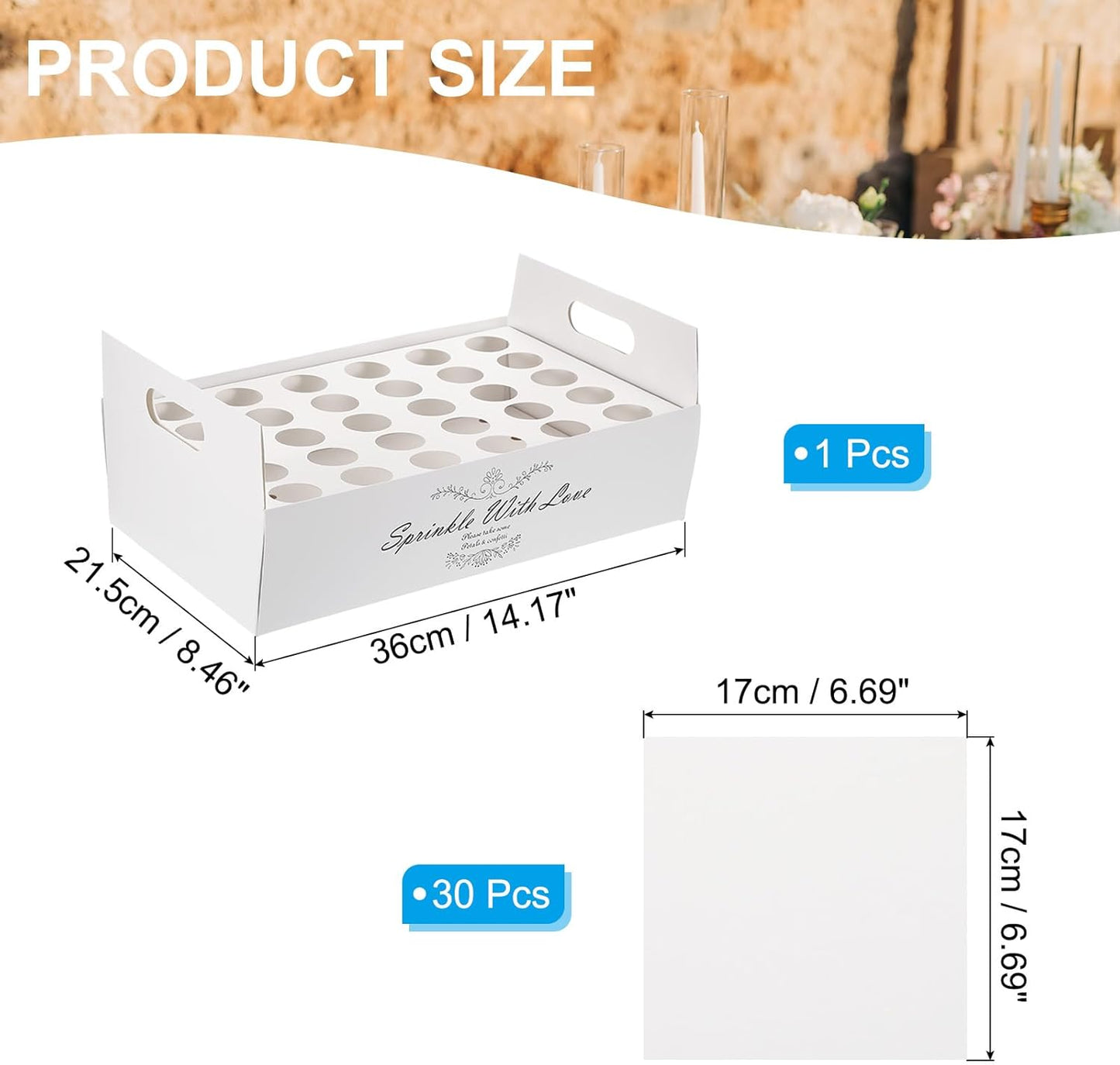 PATIKIL Wedding Confetti Cones Holder Box, 30 Holes Confetti Stand Tray Box Petals Flower Holder for Party Engagement Holiday Birthday DIY Decoration, White