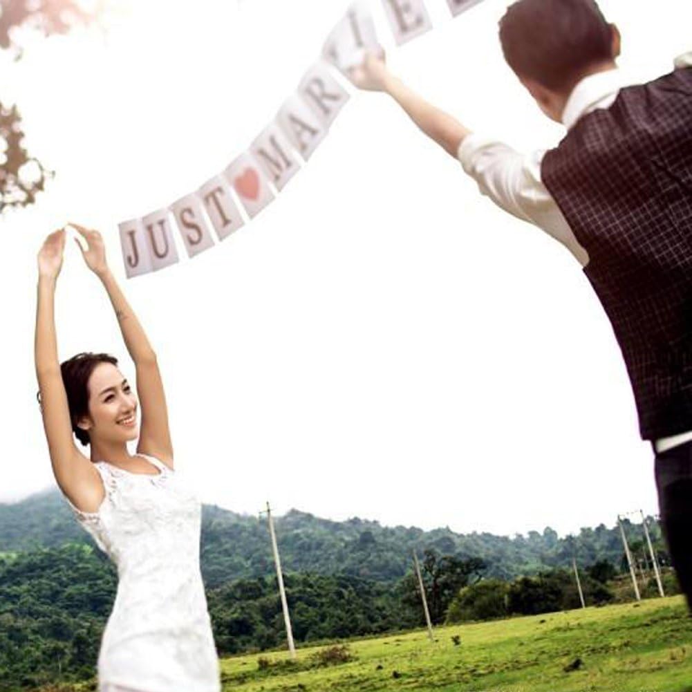 JUST Married Wedding Banner Set, Wedding Decorations for Reception, Bridal Shower and Engagement Photo Prop,Car Decorations