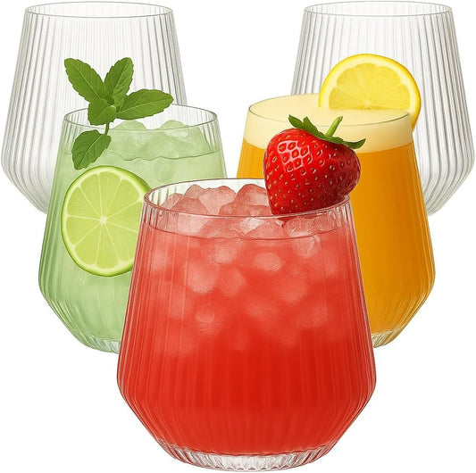 40 count Origami Ripple Unbreakable Stemless Plastic Wine Champagne Whiskey Glasses Elegant Durable Disposable Indoor Outdoor Ideal for Home, Office, Bars, Wedding, Ribbed 12 Ounce Cups (Clear)