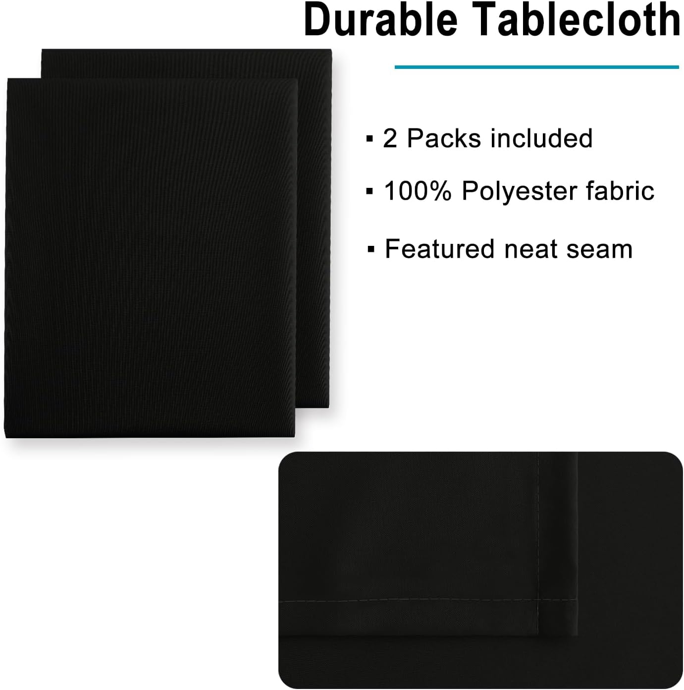 Hiasan 2 Pieces Black Tablecloth Square - Waterproof and Wrinklr Resistant Washable Polyester Fabric Table Cloth for Dining Room and Outdoor Use, 70 x 70 Inch