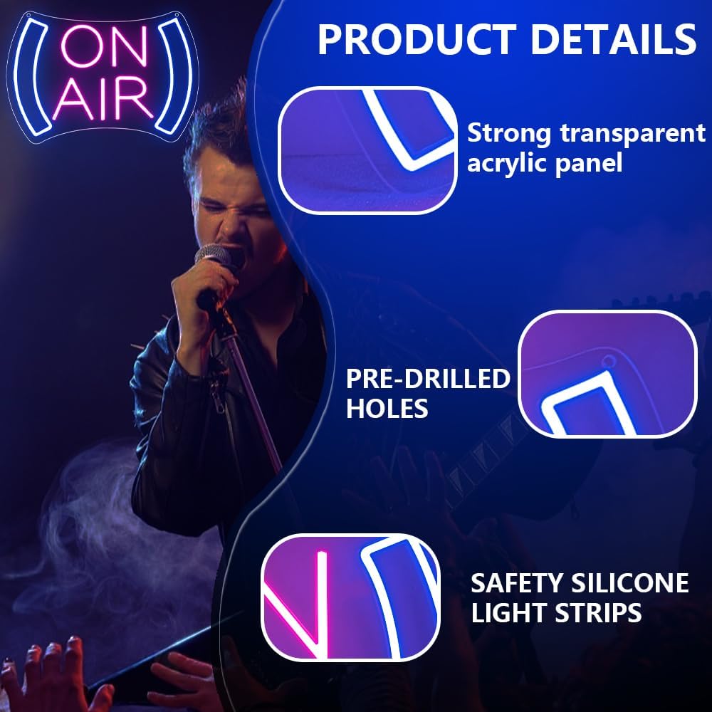 On Air Neon Sign for Wall Decor,Recording in Progress Sign for Studio Bedroom Game Room Podcast Bar Pub Club Broadcasting Room,On Air Light Sign Gift for Streamers Gamers Teens USB Powered（8.5"*12.4"）