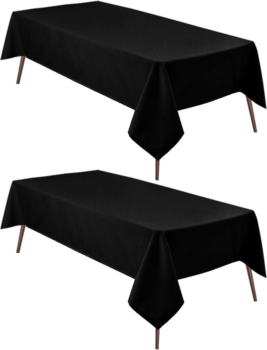 Hiasan 2 Pieces Black Tablecloth Rectangle - Waterproof and Wrinklr Resistant Washable Polyester Fabric Table Cloth for Dining Room and Outdoor Use, 54 x 108 Inch