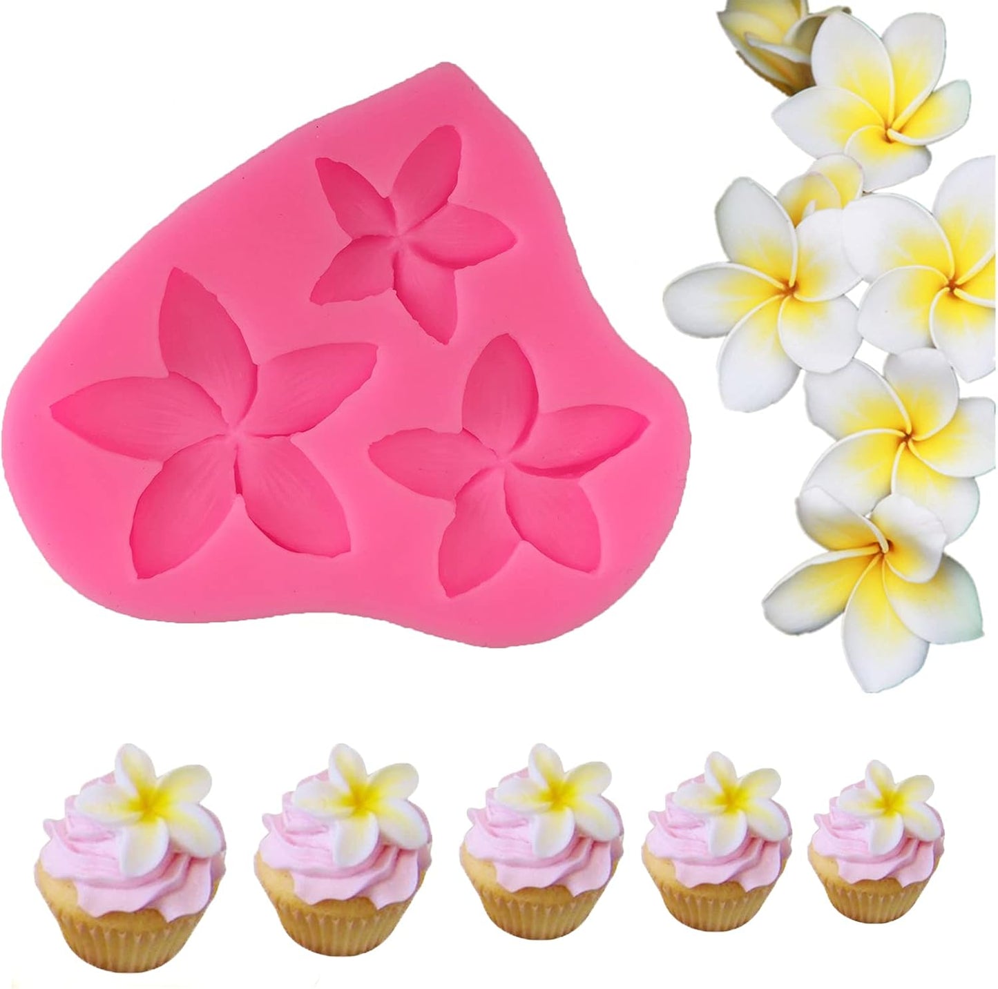 Frangipani Plumeria Flower Silicone Molds for Cake Decoration, Non Stick Fondant Mold for DIY Chocolate Candy Cookie Cupcake Jelly and Polymer Clay