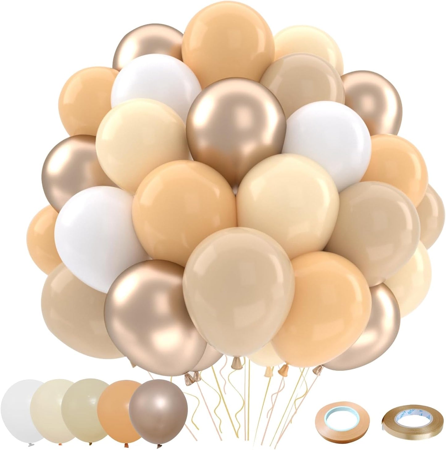 Patimate Beige Blush Neutral Balloons Set, 50 pcs 12 inch Metallic Champagne Blush Beige Sand White Latex Balloons Kit for Bridal Shower Bachelorette Teddy Bear Baby Shower Wedding Party Decorations