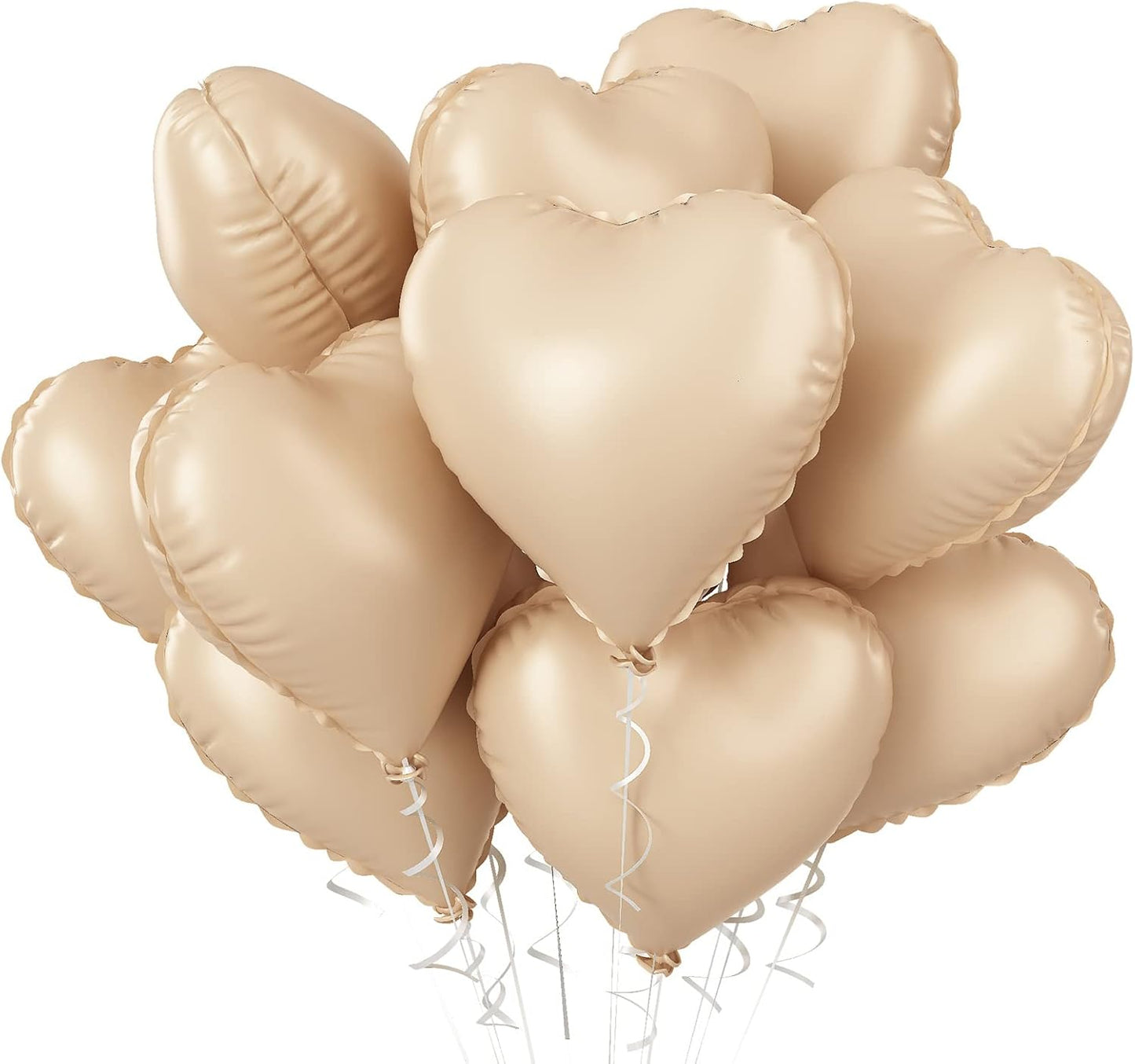 Retro Apricot Heart Balloons, 10PCS Beige Caramel Foil Heart Shape Balloons, 18inch Sand White Love Foil Balloons for Helium Nude Neutral Balloon for Brithday, Valentines Day, Baby Shower Decorations
