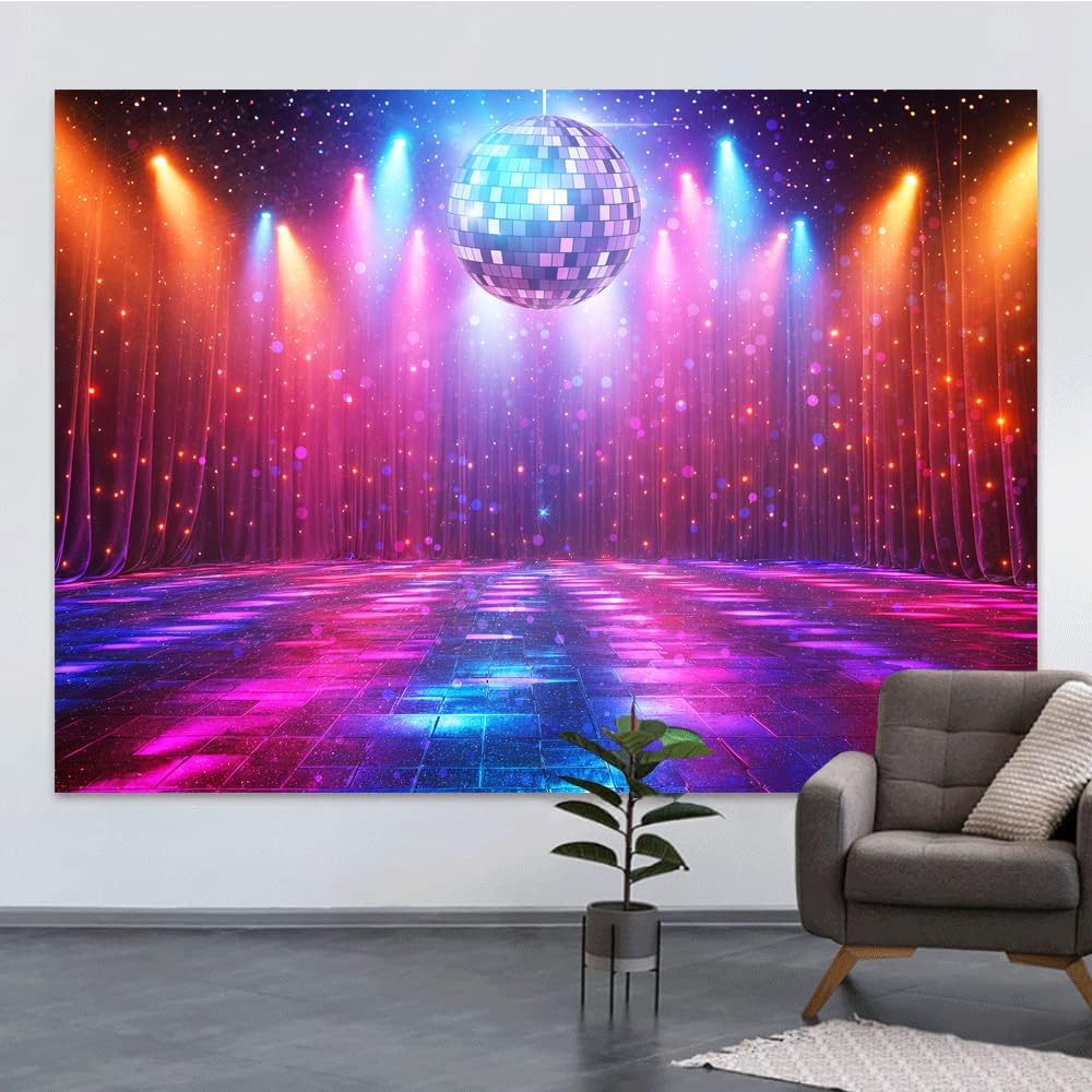 Disco Decorations Backdrop, Retro Glow Party 70s 80s 90s Theme Stage Dance Background Disco Party Decoration, Polyester Banner PartyBackdrop for Birthday Prom Portrait Photo Props 10x8ft