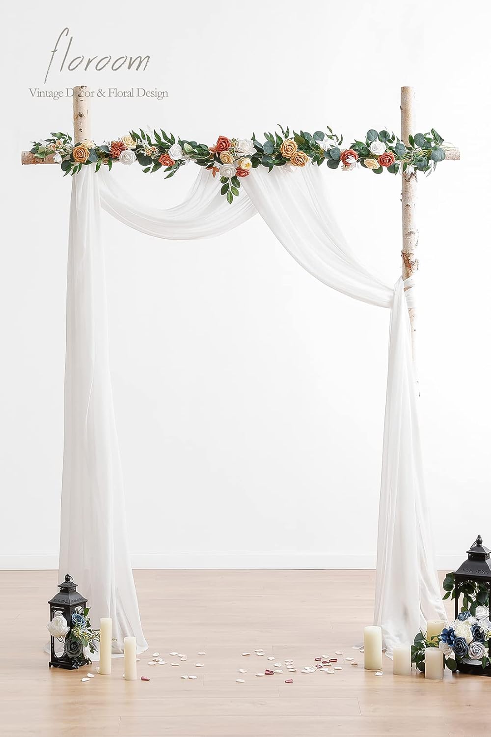 Floroom Wedding Arch Draping Fabric 2 Panels 20Ft White Chiffon Fabric Drapes Arbor Drapery Wedding Ceremony Reception Swag Decorations