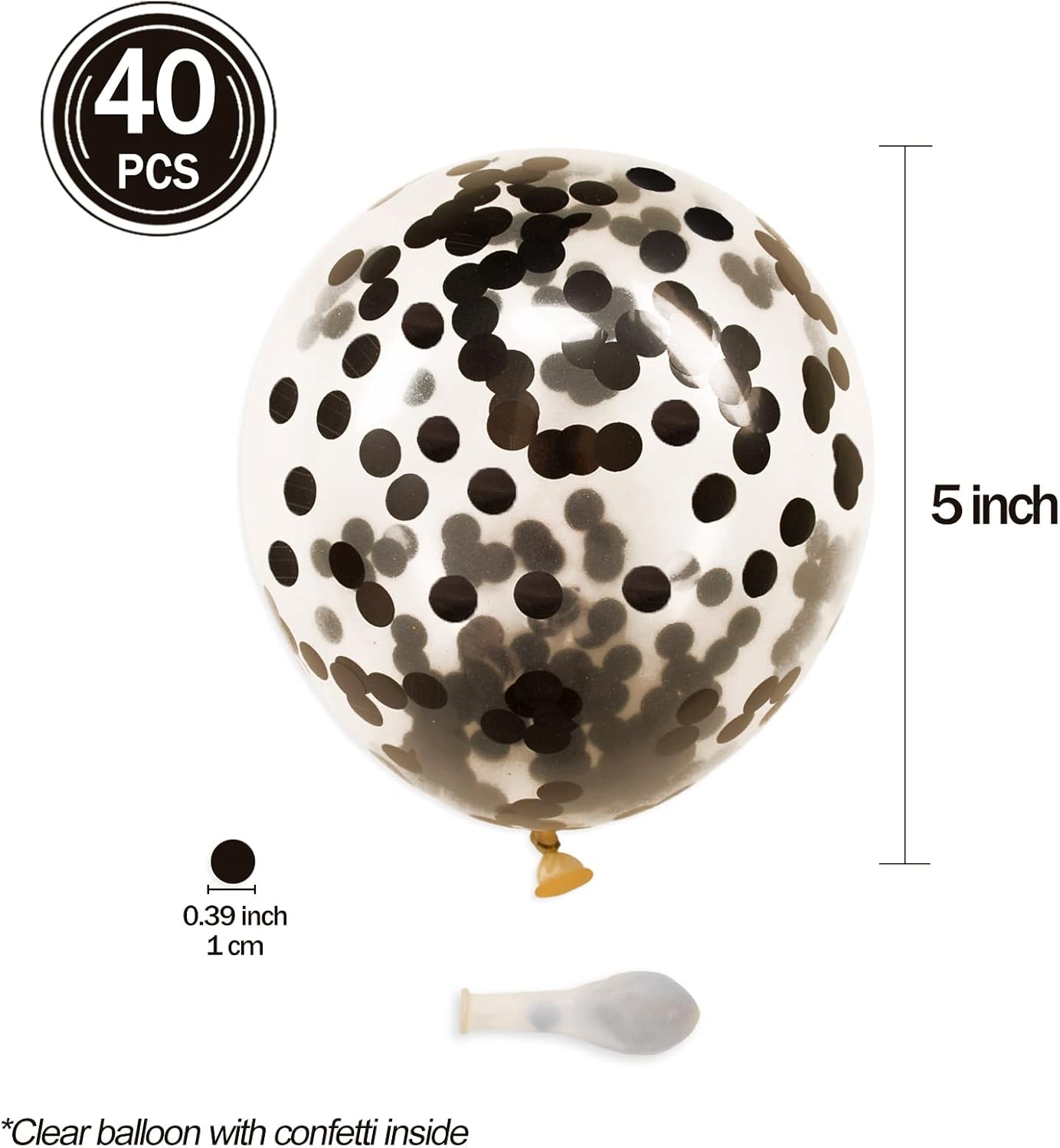 Black Confetti Balloons, 40 Pcs 5 Inch Clear Balloons with Confetti Inside for Birthday Party Graduation Engagement Cake Topper Decor Bridal Shower Baby Shower Decoration Supplies