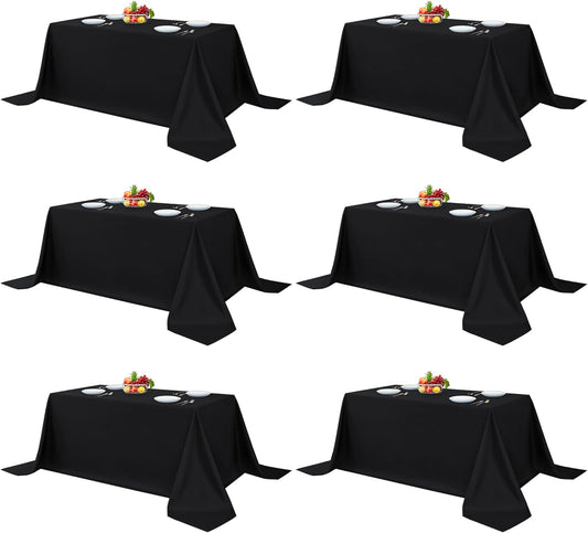 Fitable Black Tableclothes for Rectangle Tables, 6 Pack - 90 x 132 Inch - Reusable and Elegant Tablecloths, Polyester Fabric Table Covers for Wedding, Party, Banquet, Formal Events