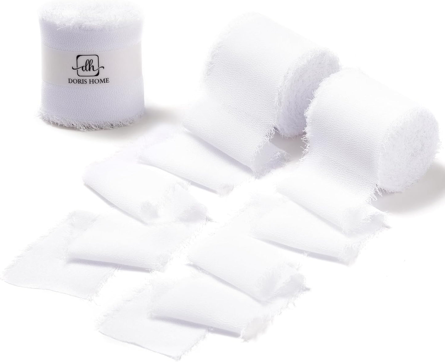 DORIS HOME White Chiffon Ribbon for Flower Bouquet, 2" x21Yd Fabric Ribbon for Gift Wrapping, Handmade Frayed Ribbon for Wedding/Christmas Decorations
