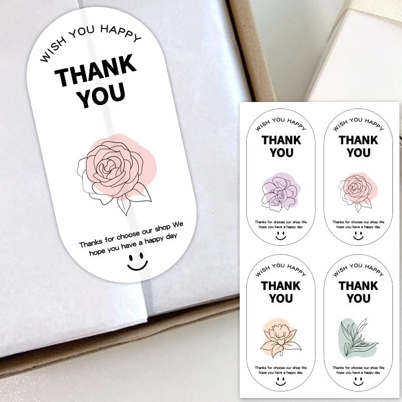 500 Pieces Sealing Large Thank You Stickers, Large Gift Flower Decorative Wrapping Stickers, Suitable for Boxes and Bags Outer Labels Seal Decals Gift Boxes Decoration. (Grateful Petals)