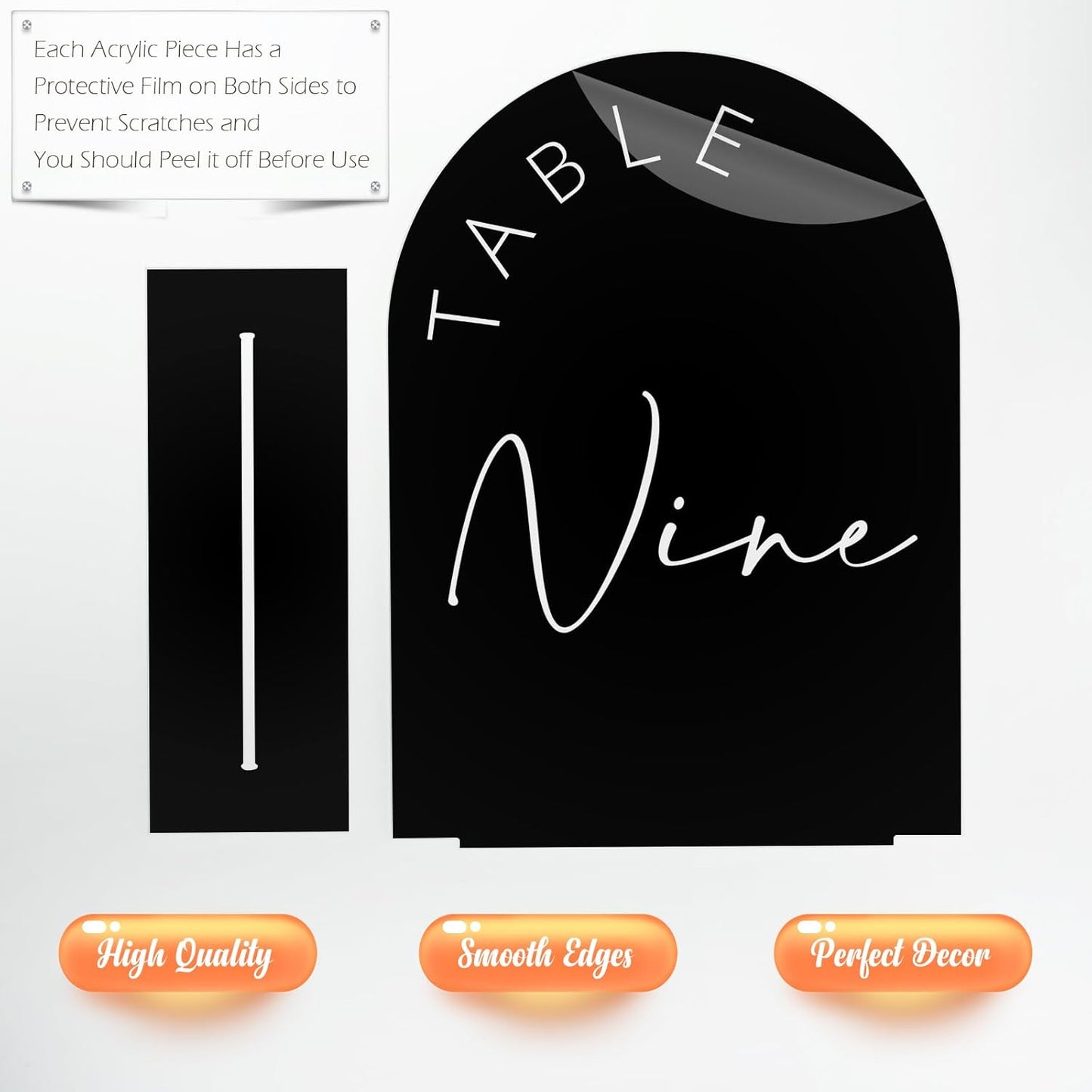 Black Arch Wedding Table Numbers with Stands 1-30, 5x7 Inch Black Acrylic Arch Sign with Holder, Arched Acrylic Table Numbers for Wedding Reception (1-30, 5"x7")