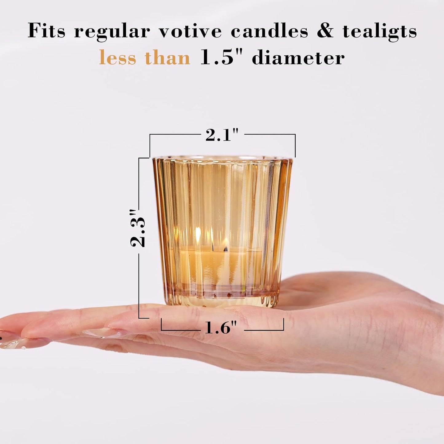 8PCS Vintage Ribbed Gold Votive Candle Holders, Glass Candle Holder for Wedding Decorations, Tealight Candle Holder for Table Centerpiece, Diwali, Home and Party Decorations