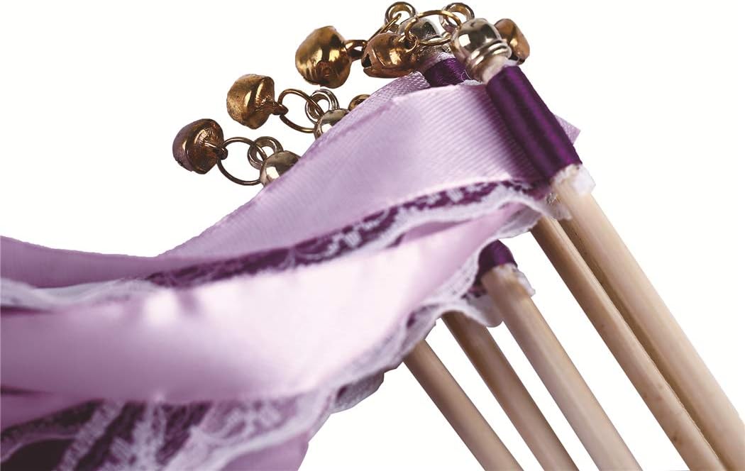 30pcs Lace Ribbon Stick Wands Christmas Birthday Party Streamers Wands Fairy Stick for Wedding Activities (Pruple+Lace)