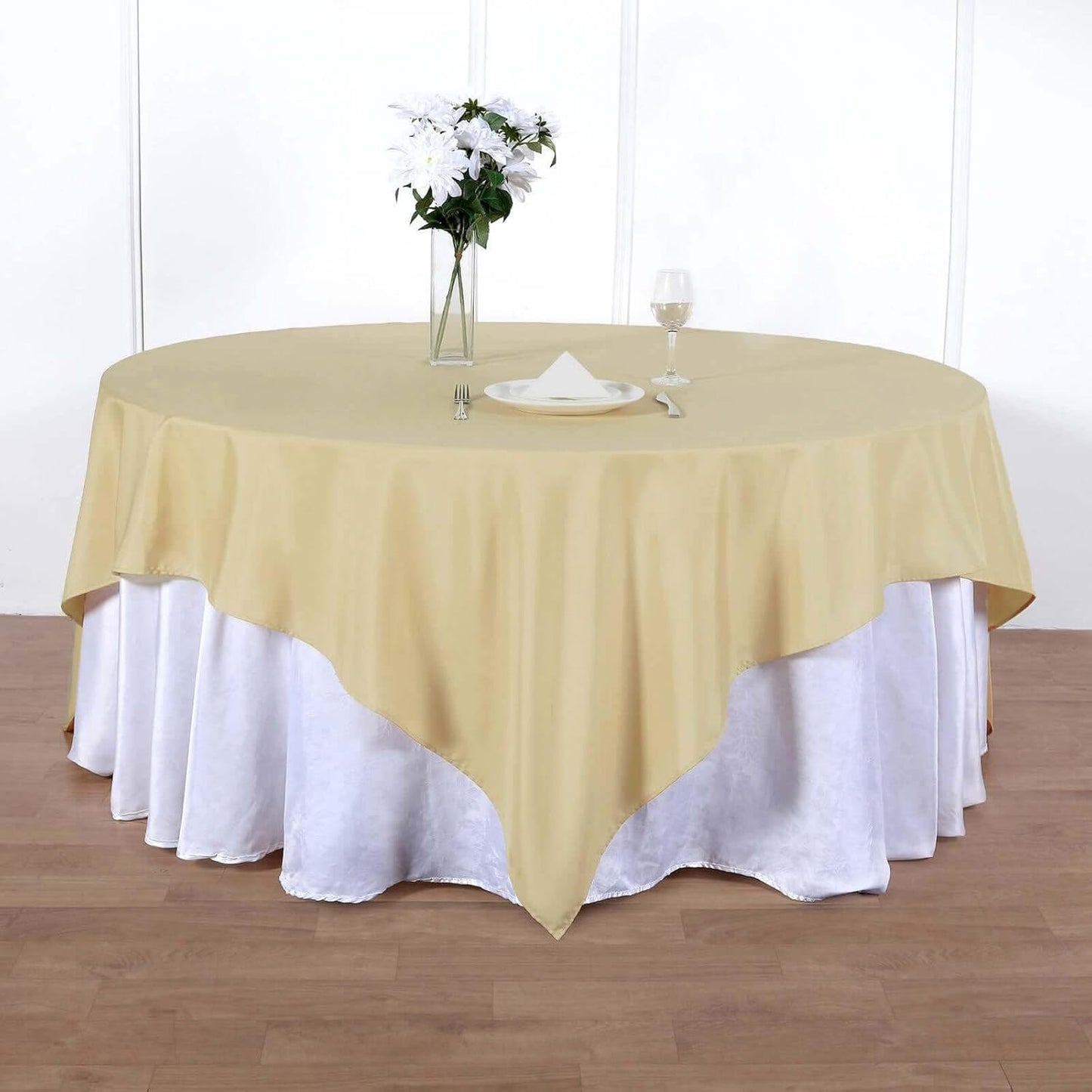 Efavormart 90" Square Polyester Table Overlay for Wedding Kitchen Dining Events - Champagne