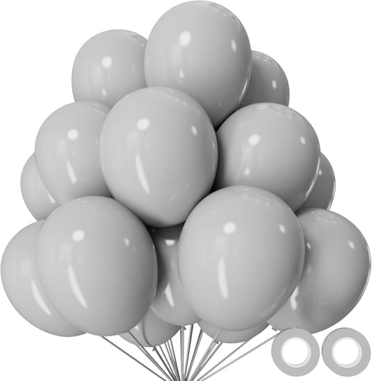 110pcs Grey Balloon 12 inch, Grey Latex Balloons for Birthday Party Baby Shower Wedding(with 2 Ribbons).