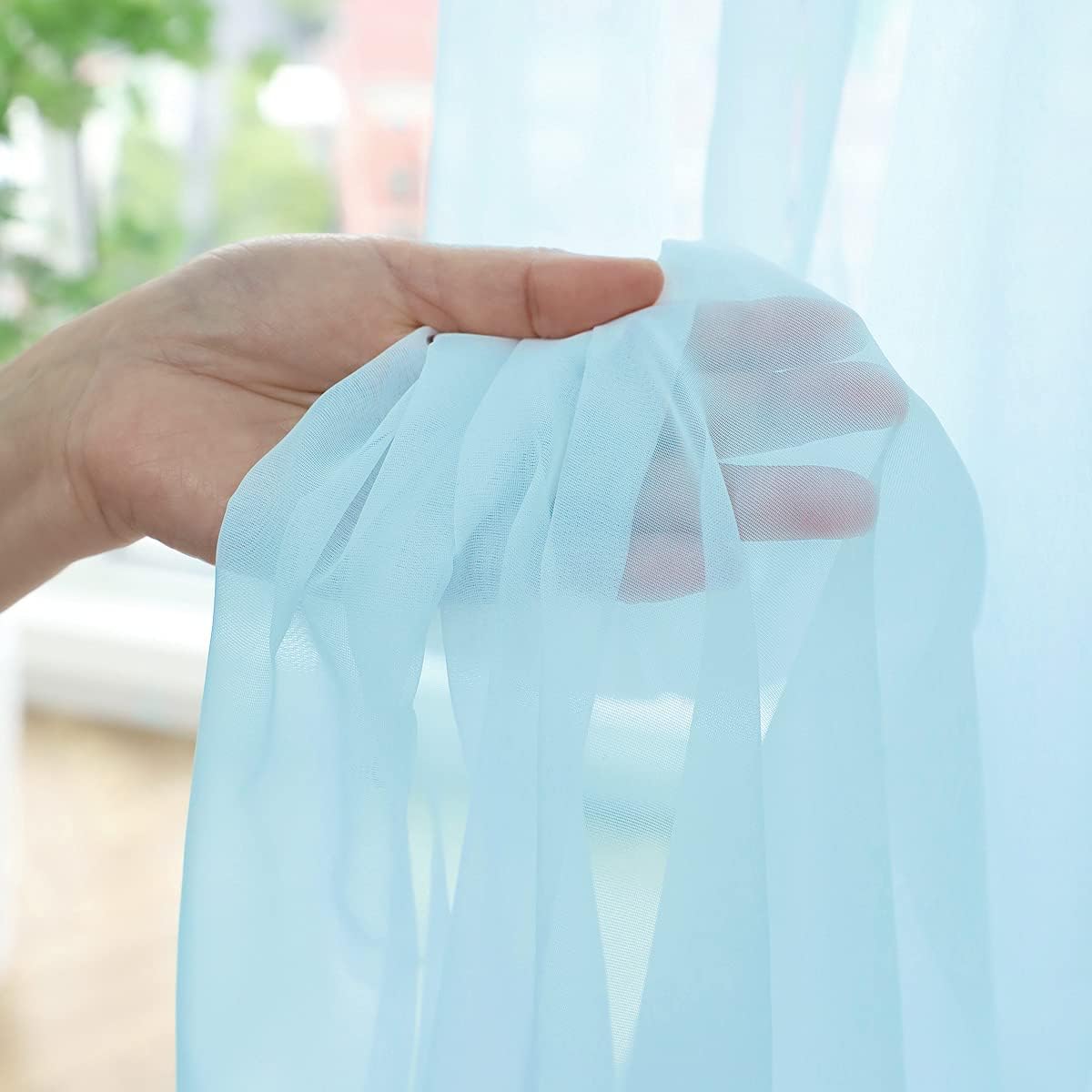 Window Lake Blue Sheer Curtains 60 Inches Width 45 Inches Long 2 Panels Sheer Curtain Clear Curtains Basic Rod Pocket Panel for Home Living Room Bedroom Kids Room Yard Patio Parlor Sliding