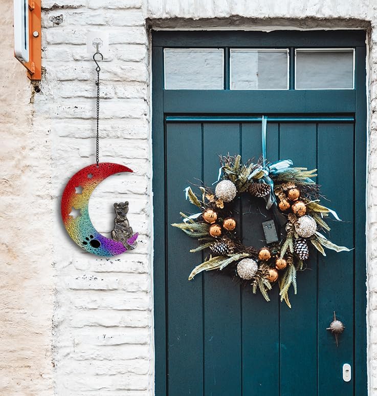 Stained Glass Window Hanging - Colorful Gradient Moon Suncatcher for Door Terrace Garden Home Decor Black Kitten Sun Catcher Birthday Gifts for Lovers Women Men Dad Mom Nana 6.3 in