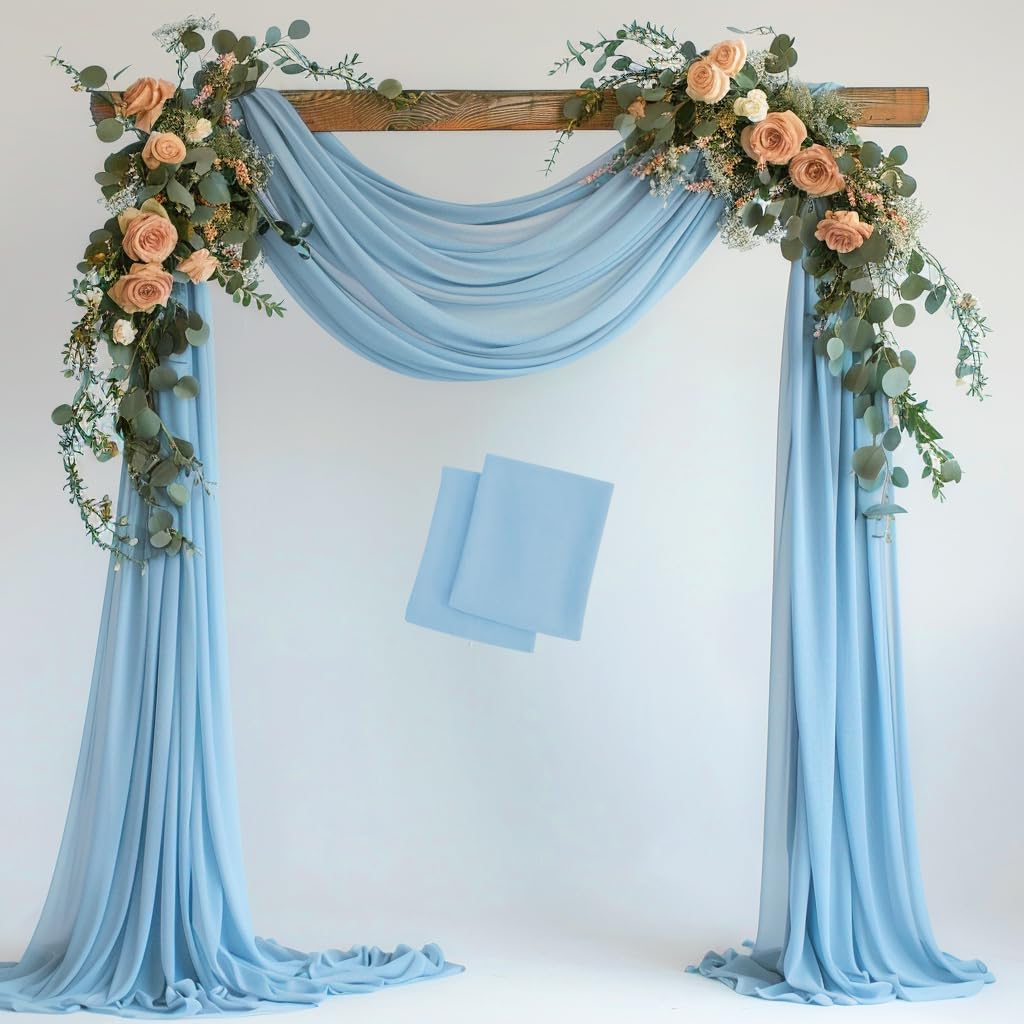 Wokceer Wedding Arch Draping 2 Panels 28.7" x 20FT Baby Blue Sheer Fabric Backdrop for Ceremony, Birthday Party, Bridal Shower Decoration