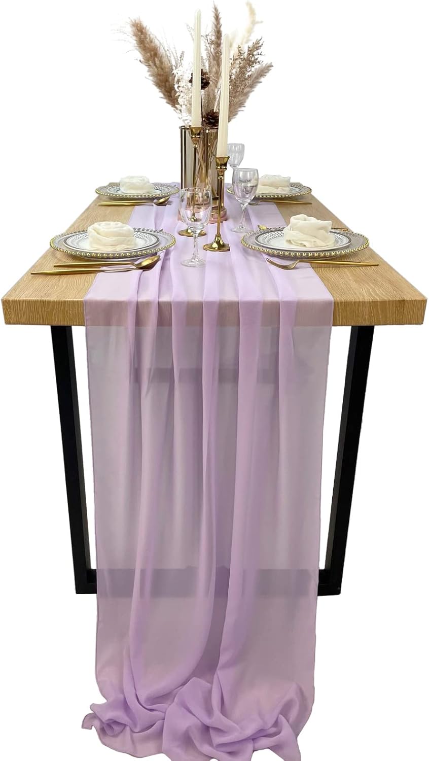 EHLDekol 13ft Lavender Chiffon Table Runner, 29x156 Inches Romantic and Rustic Boho Wedding Runner, Sheer Bridal Party Decorations