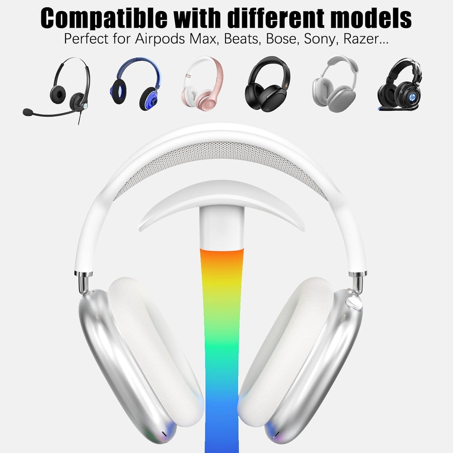 Headphone Stand with Wireless Charger,Gaming Headset Stand with RGB Light Mode,Airpod Max Stander Compatible with Airpod Pro/3/2,iPhone 16/15/14/13/12/11,Gifts for Gamers & Music Lover (White)