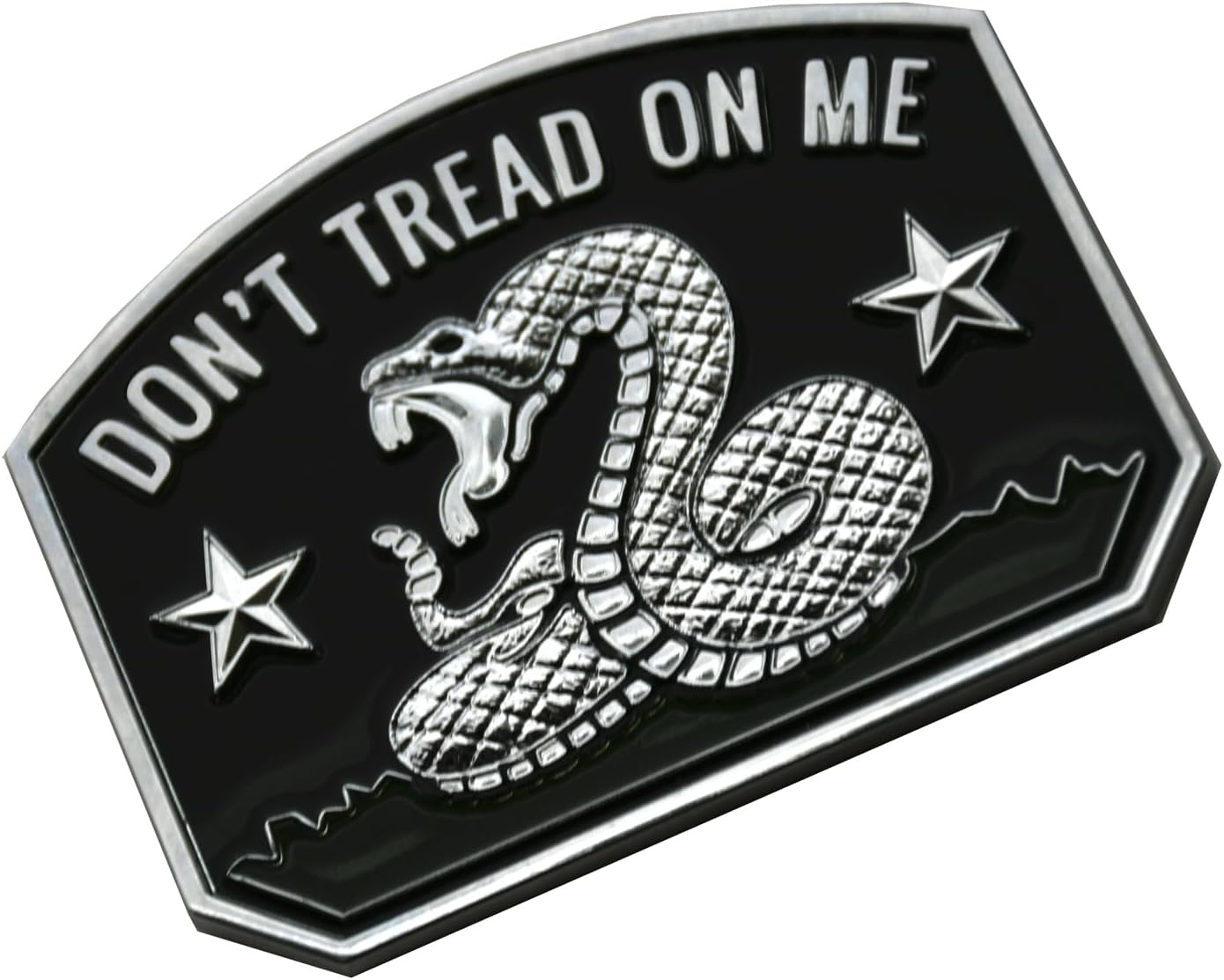 1x Gadsden Flag Rattlesnake Car Emblem 3D Decal Sticker with Don't Tread ON ME Slogan Fit for Car Truck Motorcycle Window Door and Flat Surface (Chrome)