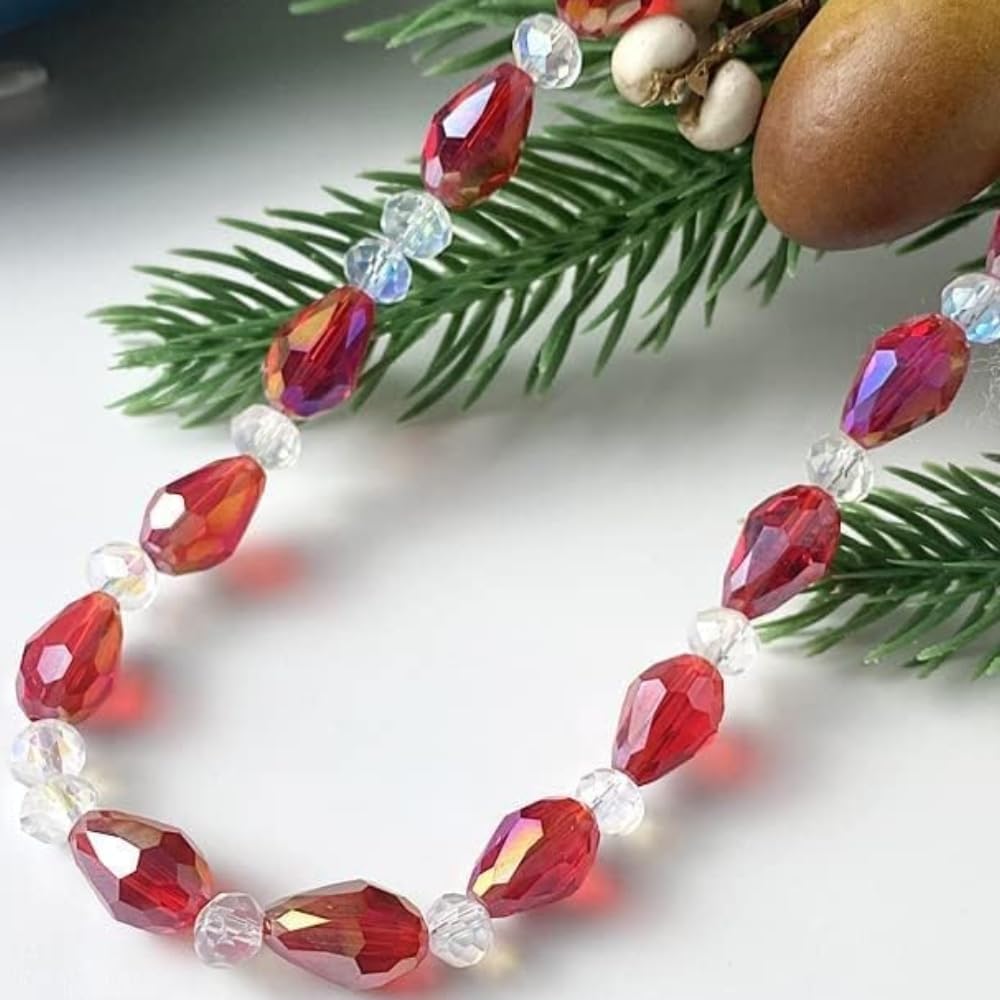 130pcs 6x8mm Teardrop Crystal Glass Beads for Jewelry Making, Faceted Vertical Hole Teardrop Glass Spacer Beads for Wind Chimes Bracelet Earring Necklace DIY Craft(Blue Light)