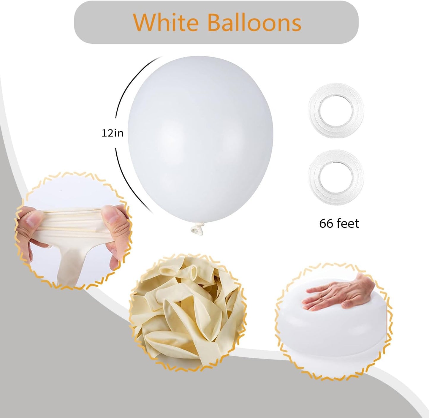 100pcs White Balloons, 12 inch White Latex Party Balloons Helium Quality for Birthday,Baby Shower,Wedding, Party Decorations (with 66ft Ribbon)