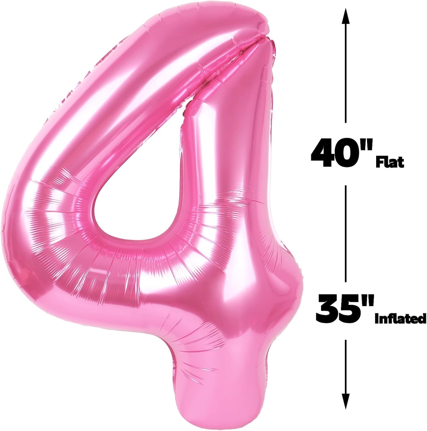 40 Inch Pink Large Number 4 Birthday Balloon, Giant Number Four 14 24 34 40 44 Balloons, Foil Mylar Big Balloons for Anniversary Graduation Supplies Decorations