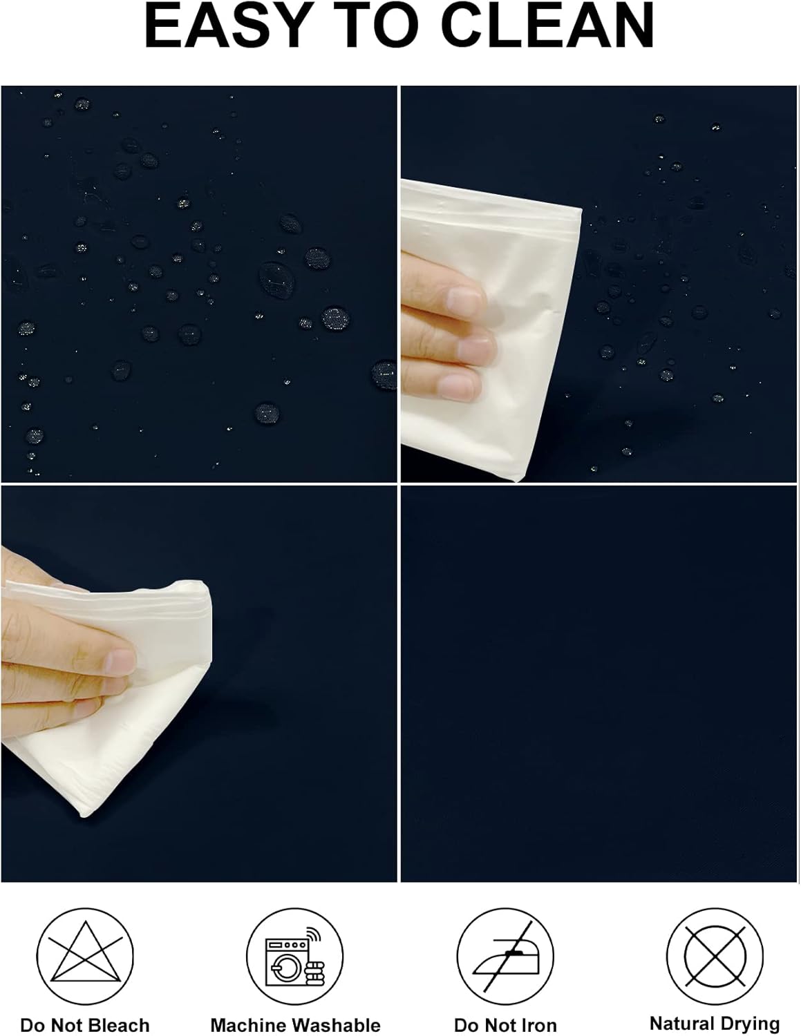 Fokitut 2 Pack Waterproof Rectangle Tablecloth, 90x132 Inch,Stain Resistant and Wrinkle Polyester Table Cloth, Fabric Table Cover for Kitchen Dining, Wedding, Party, Holiday Dinner-Navy