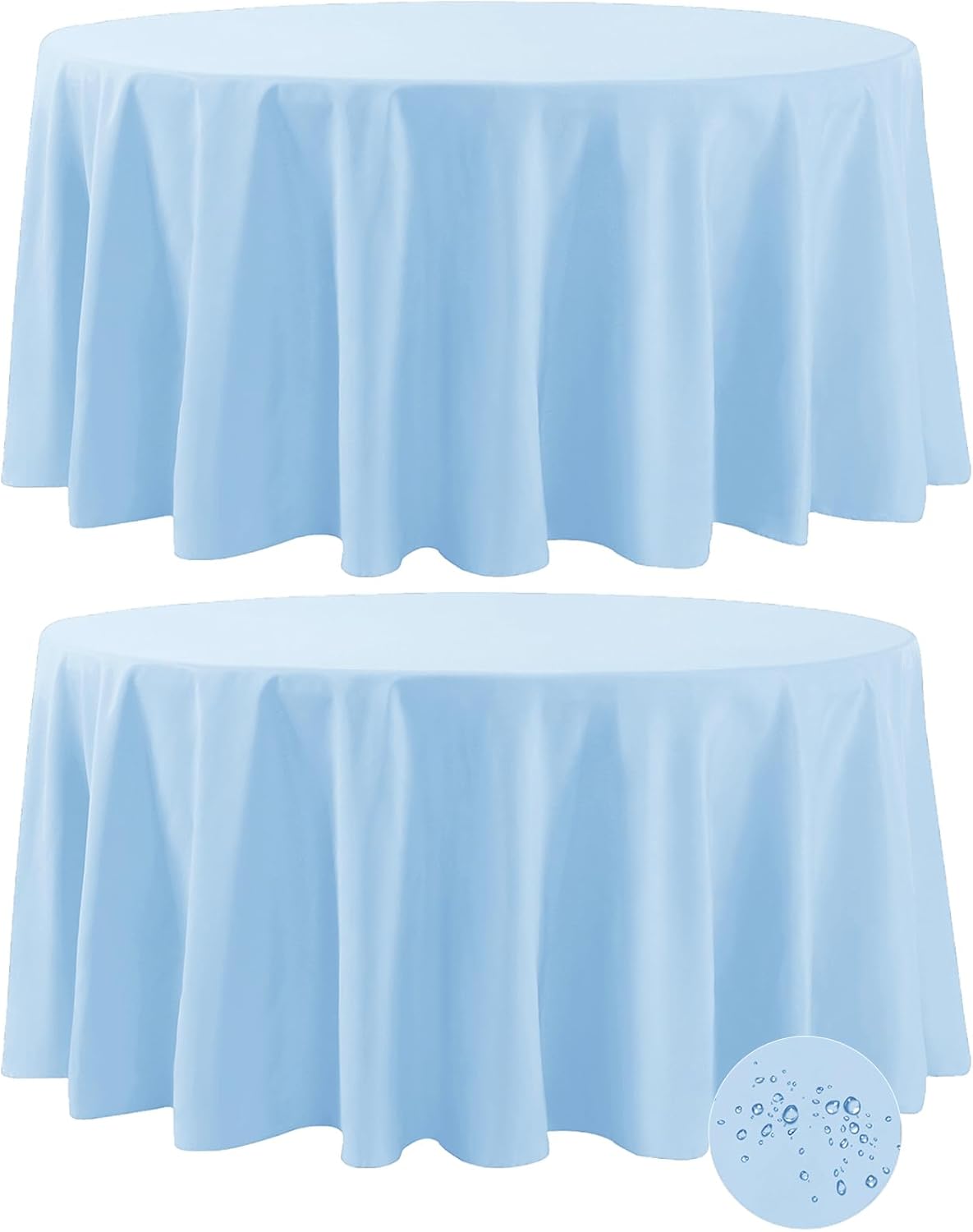 Fokitut 2 Pack Waterproof Round Tablecloth, 108 Inch, Stain Resistant and Wrinkle Polyester Table Cloth, Fabric Table Cover for Kitchen Dining, Wedding, Party, Holiday Dinner-Blue Mist