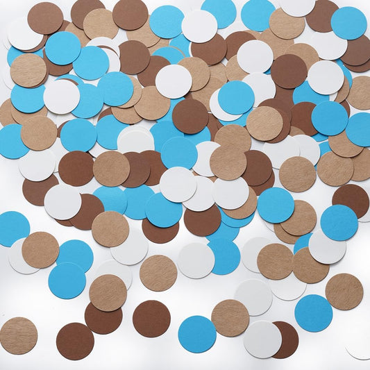 Brown Blue Kraft Tan and Ivory Cream Paper Confetti Table Decoration for Baby Shower Birthday Retirement Oktoberfest Party,1.2 inch in Diameter,200 Counts