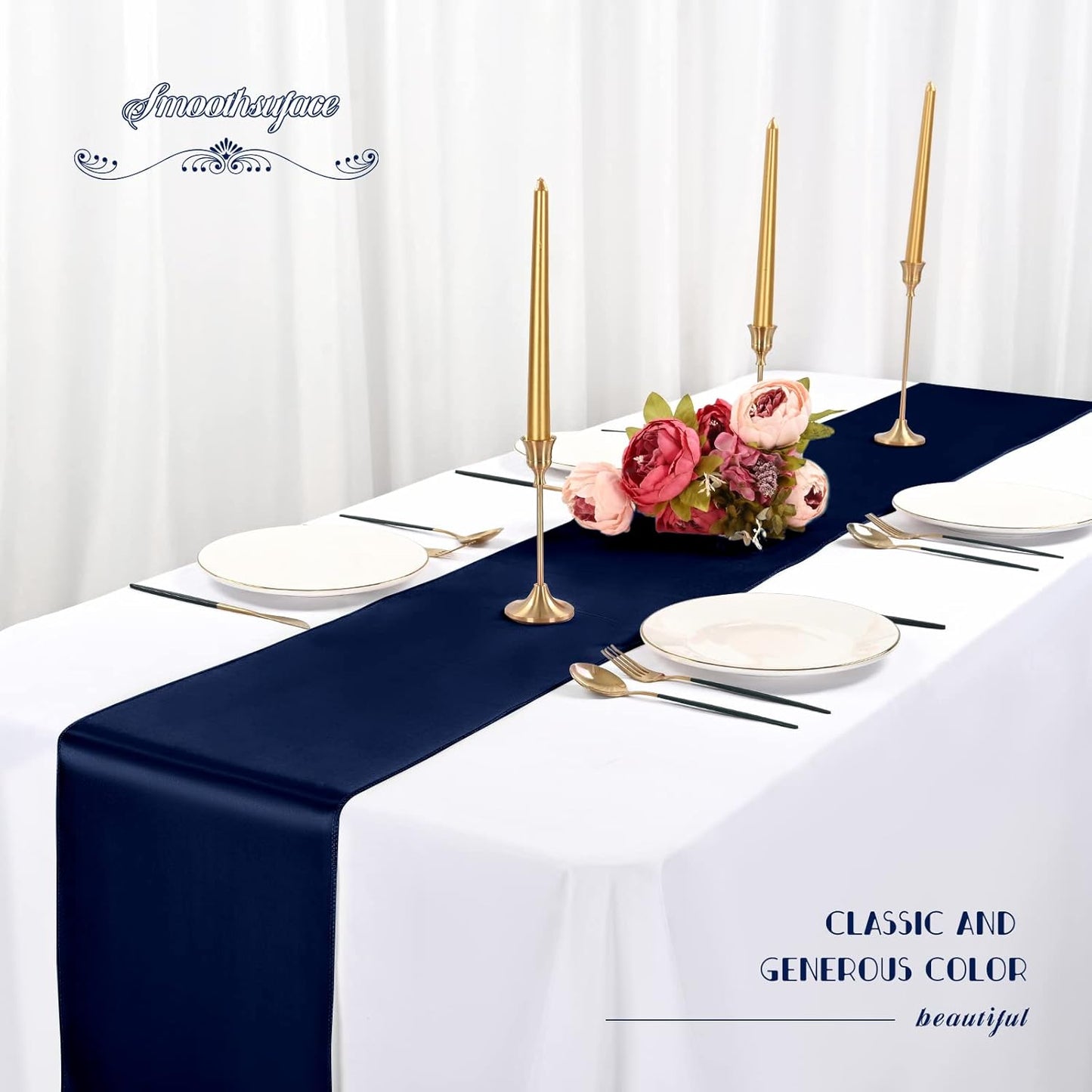 12 Pack Navy Blue Satin Table Runner,12 x 108 inch Long Premium Smooth Table Runner for Wedding, Banquets, Birthday, Party, Graduation, Engagements, Table Runners fit Rectangle and Round Table