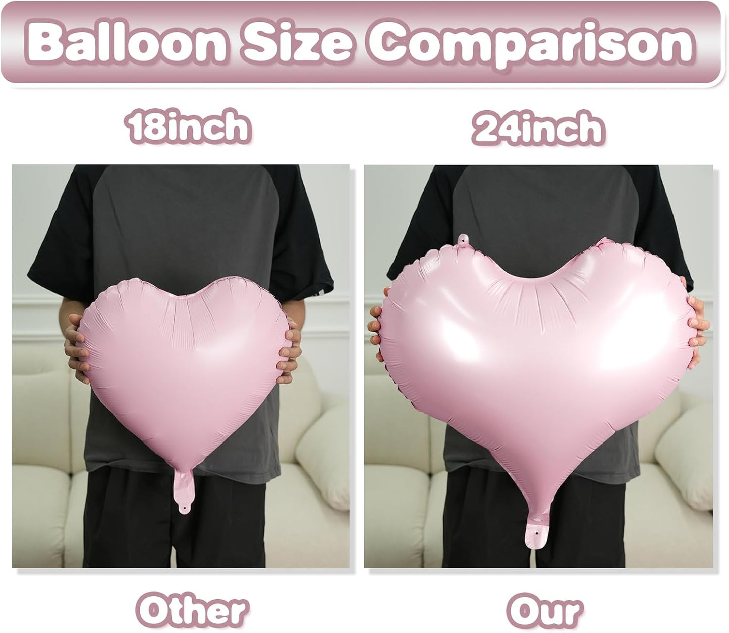 Pink Heart Balloons,24Inch Large Baby Pink Heart Foil Balloons for Valentine's Day Birthday Wedding Baby Shower Anniversary Party Decorations