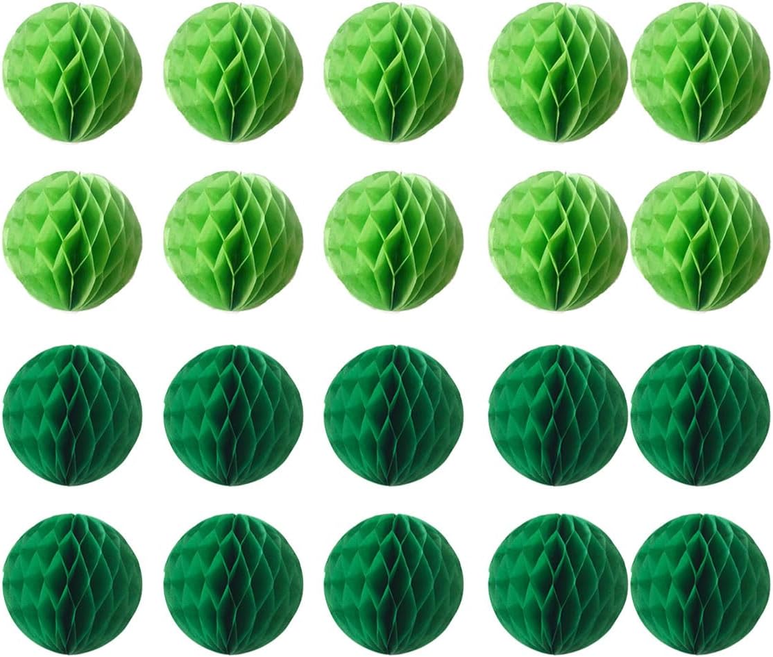 20pcs Honeycomb Flower Balls Party Honeycomb Balls Decoration Paper Flower Balls Tissue Paper Flower Ball Pom Poms Ball for Birthday Wedding Home Decor (6inch, Green Dark-Green)