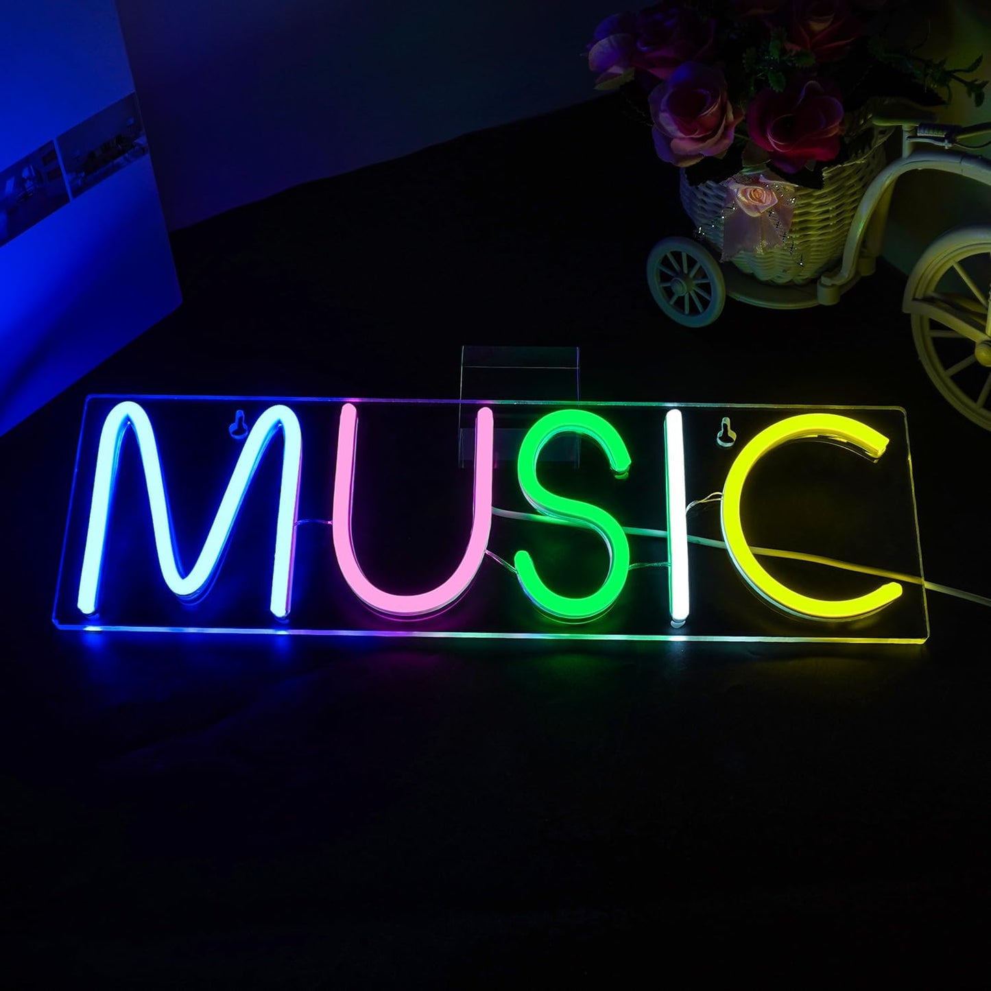 Lucunstar Music Neon Light,Neon Sign for Wall Decor Colorful Letters Neon Lights Sign Music Word LED Neon for Bedroom Game Room Club Bar Party Decoration,Game Room Decor,Room Decor