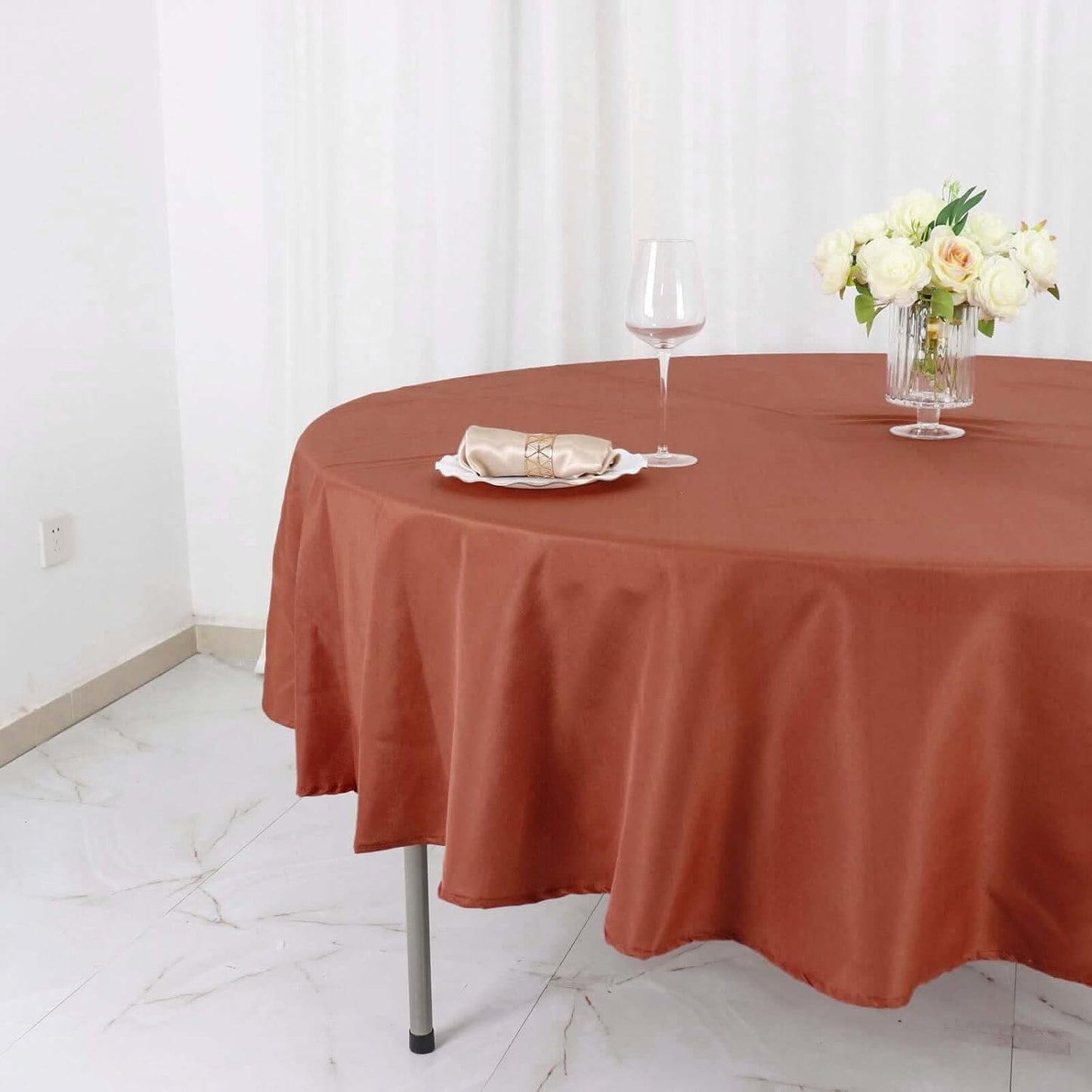 Efavormart Round Tablecloth, 90 Inch Stain & Wrinkle Resistant Washable Table Cloth, Decorative Polyester Fabric Table Cover for Banquet, Wedding, Dining- Terracotta