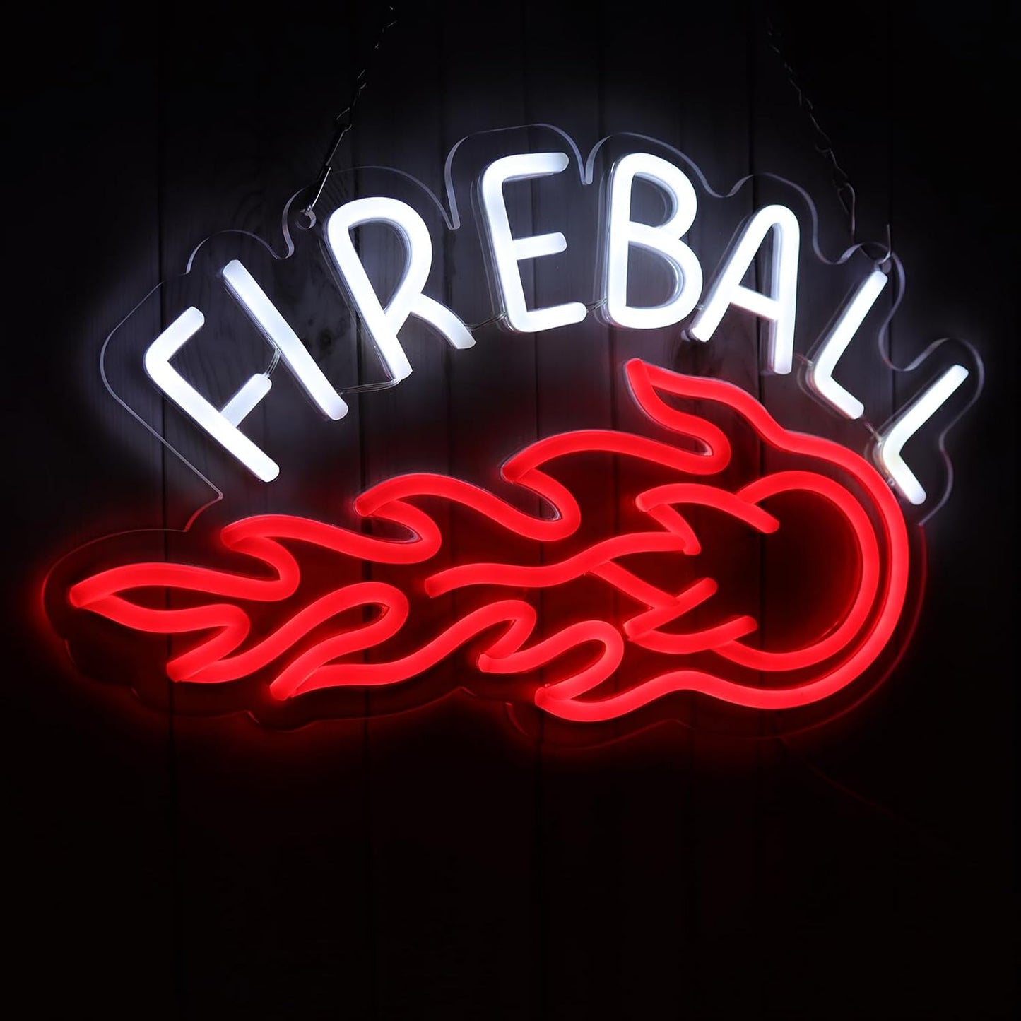 Neon Sign, LED Neon Light Sign 17x10， USB Powered Decorative Bar Open Sign for Home Bar Store Party Decor，FIREBALL Whiskey Neon Lights for Man Cave