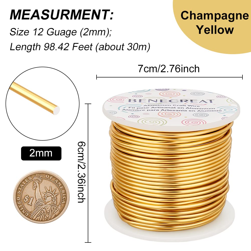BENECREAT 12 17 18 Gauge Aluminum Wire - 100FT Gold Anodized Jewelry Craft Wire for Air Plant Gardening, Model Making