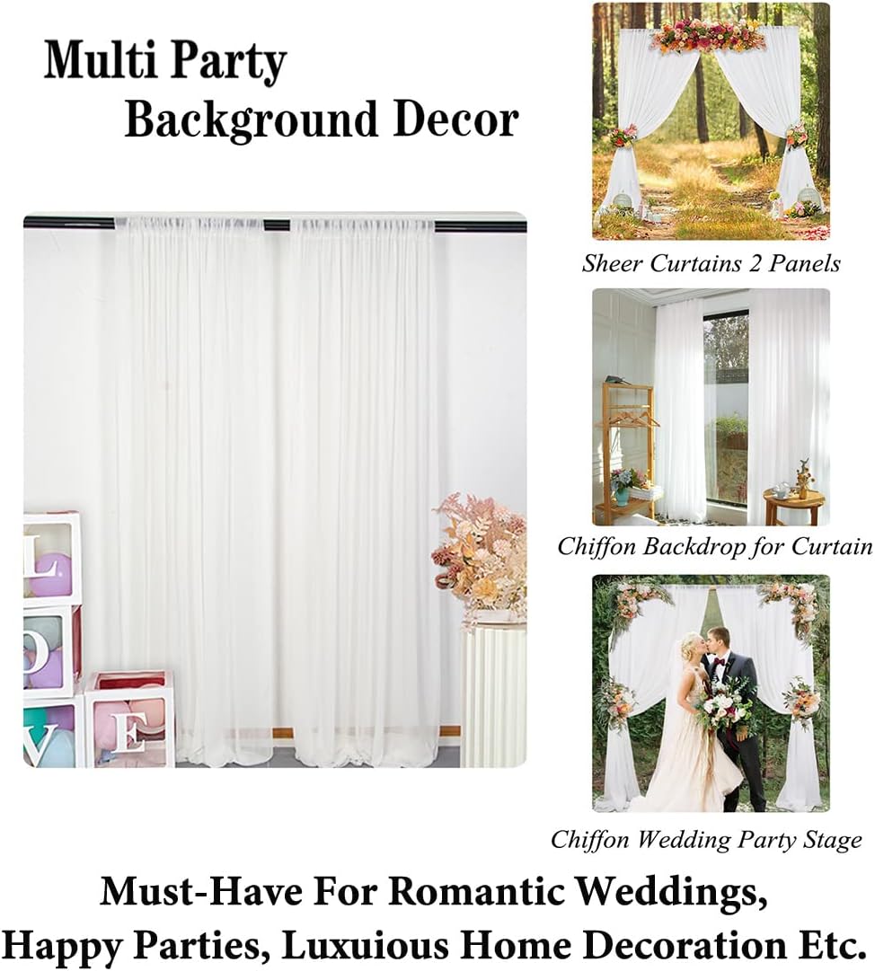 DUOBAO Chiffon Backdrop Curtain-2 Panels 29"x96" Sheer Drapes Beach Backdrops for Living Room Voile Window Curtains Rod Pocket Photography Background for Wedding Ceremony